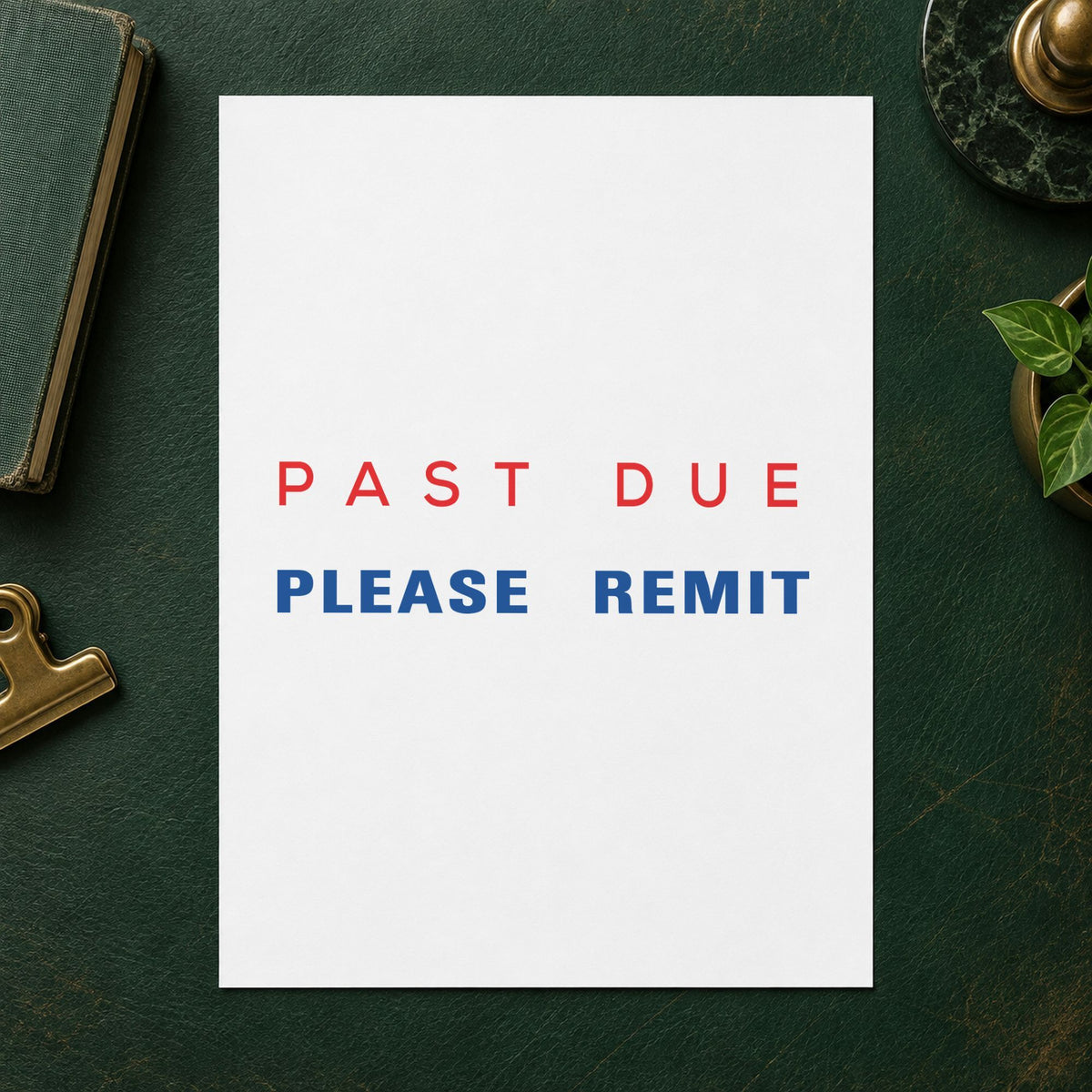 "Past due please remit" imprint stamped on a document with the Two-Color Past Due Please Remit Billing Stamp