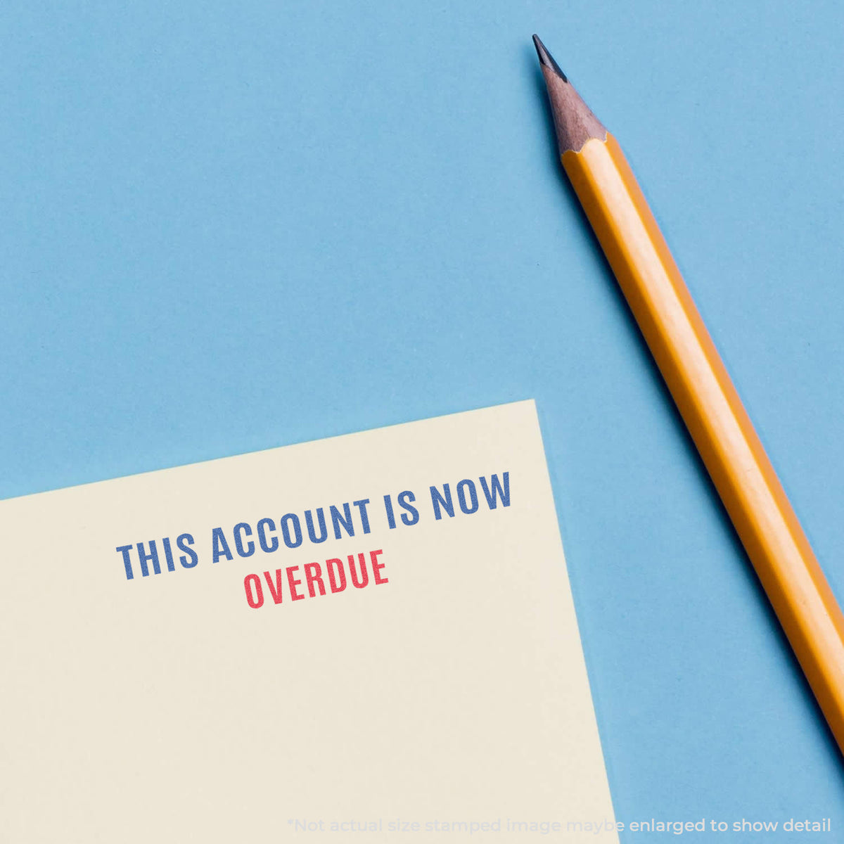 "This account is now overdue" mark stamped for document handling, Xstamper 2004 stamp