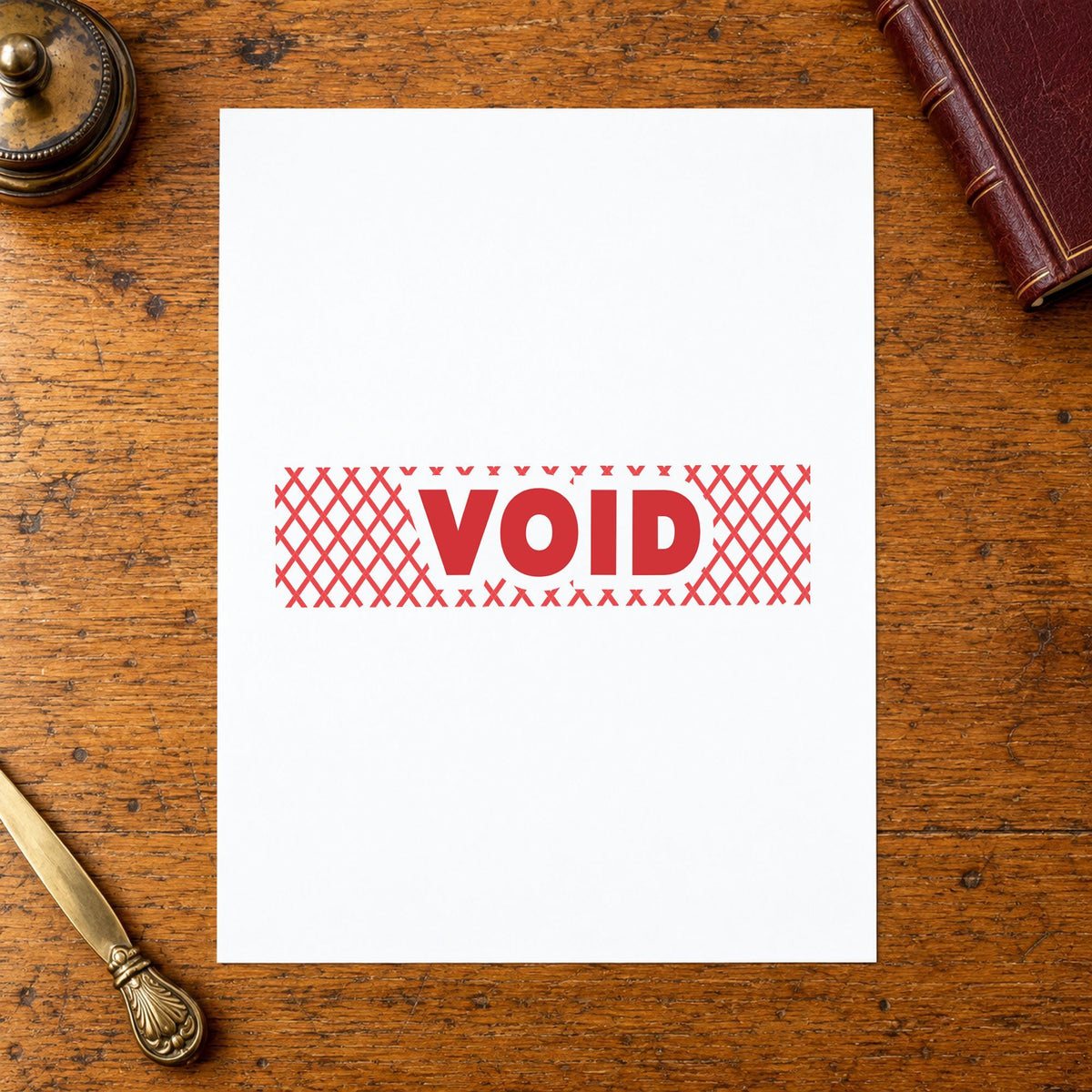 "Void" mark added to paperwork with a pre-inked Xstamper stamp
