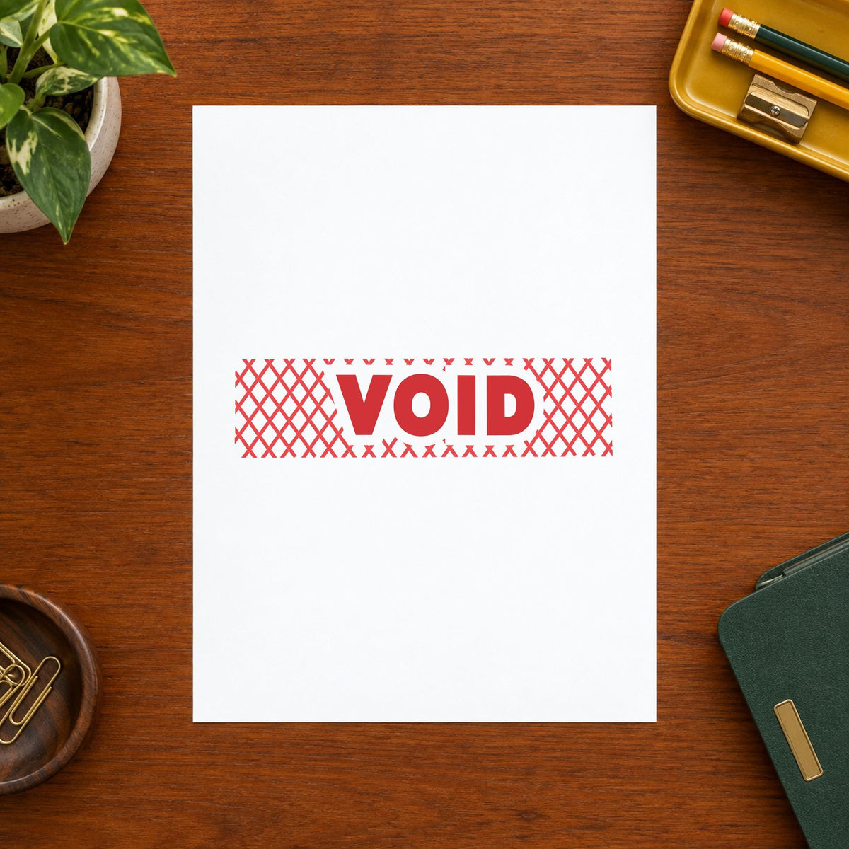 Marking a page "Void" with the Red Void Accounting Stamp