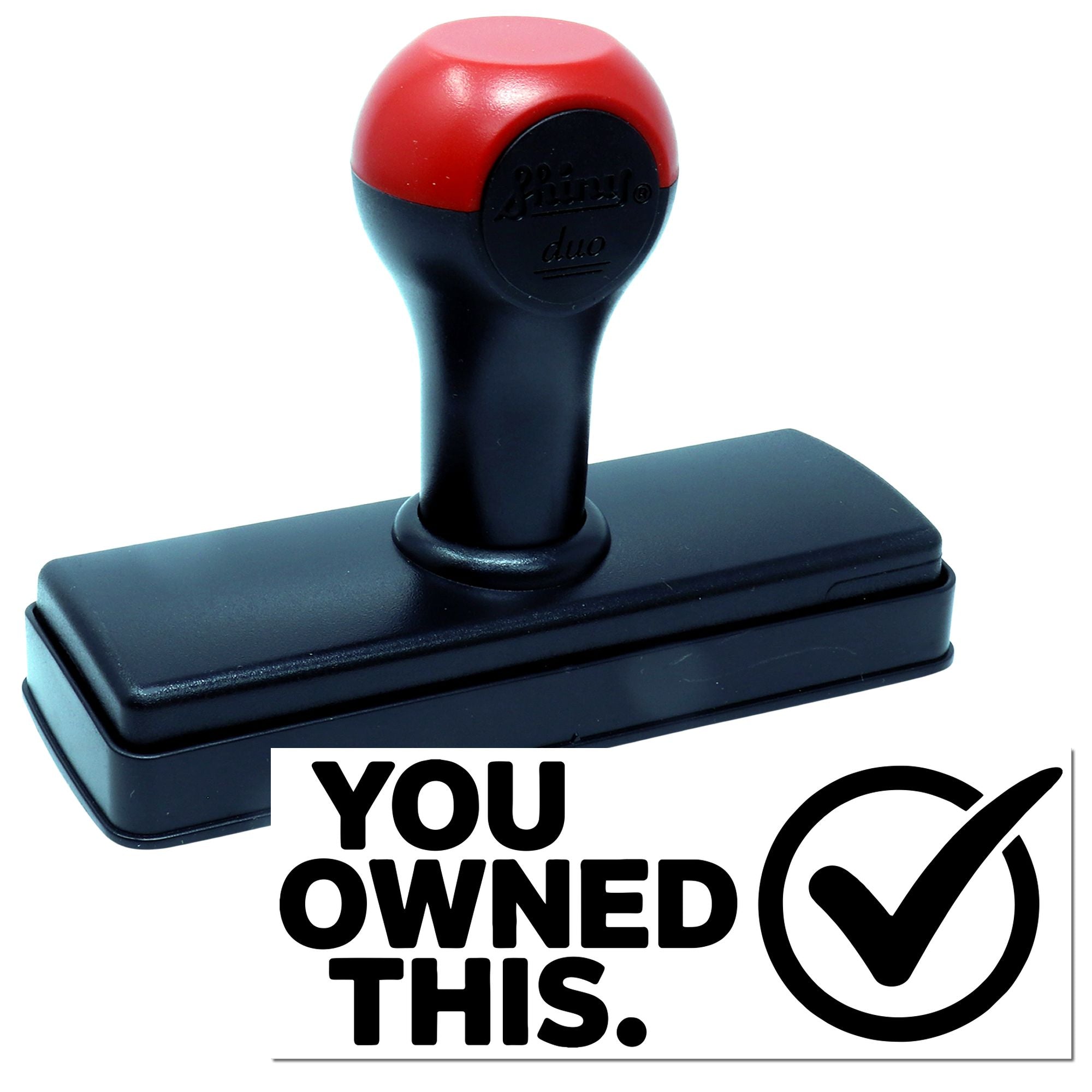 Self-inking rubber stamp with You Owned This checkmark for marking books, files, and personal property.
