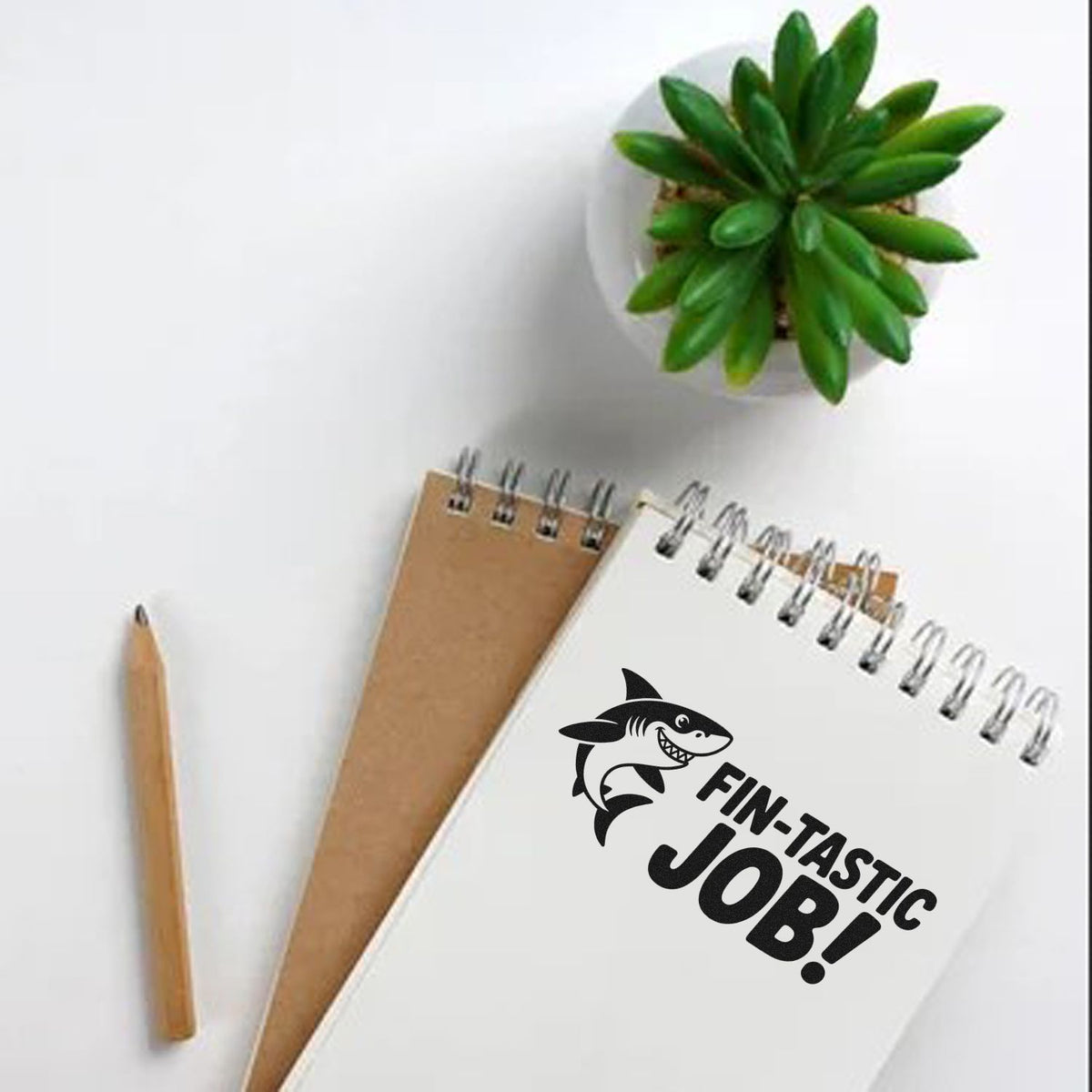 Fin-Tastic Job shark rubber stamp for teacher praise, classroom rewards, and student encouragement.