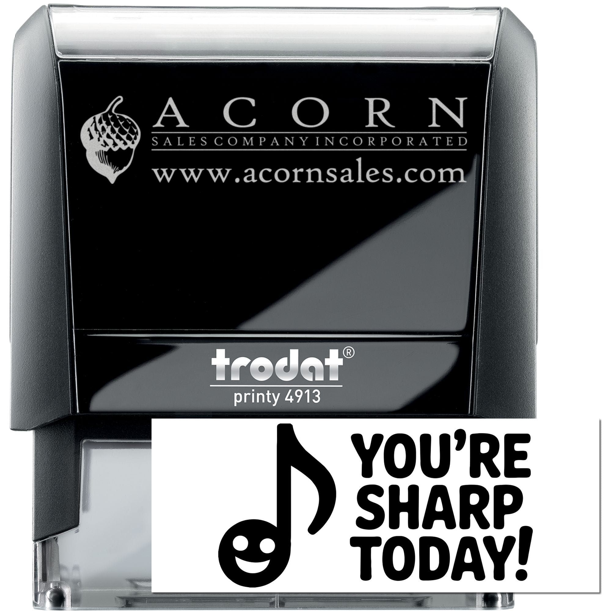 Custom self-inking rubber stamp featuring ACORN Sales Company logo and website, Trodat Printy 4913.