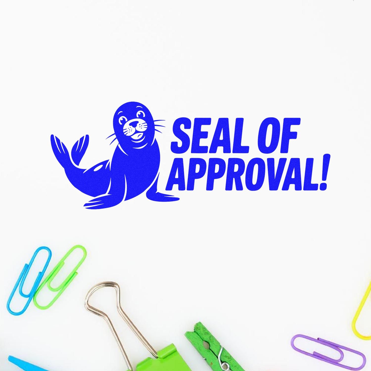 Blue seal of approval rubber stamp design with seal illustration, perfect for approved documents and office paperwork.