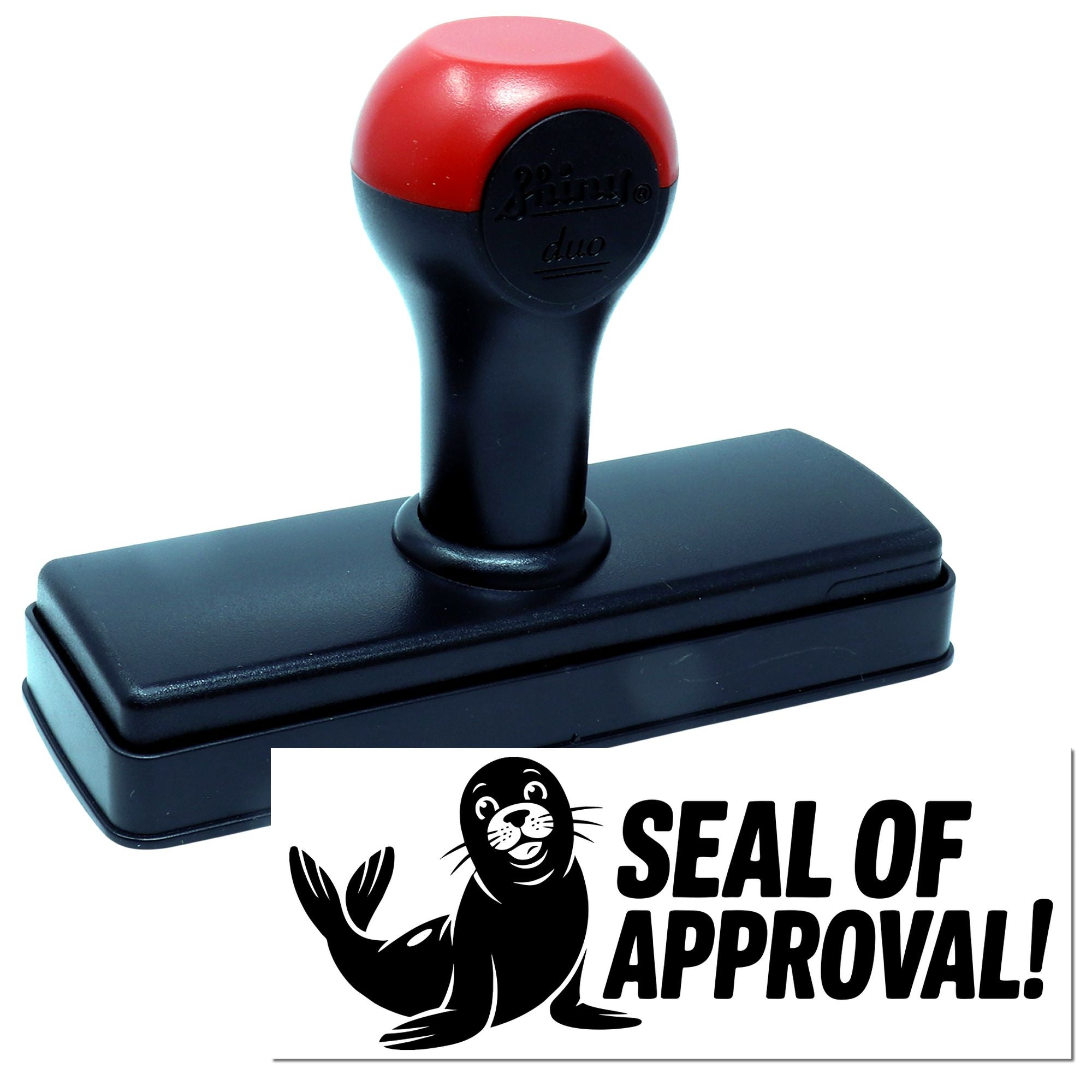 Custom self-inking rubber stamp with Seal of Approval design and seal graphic for approval marking.