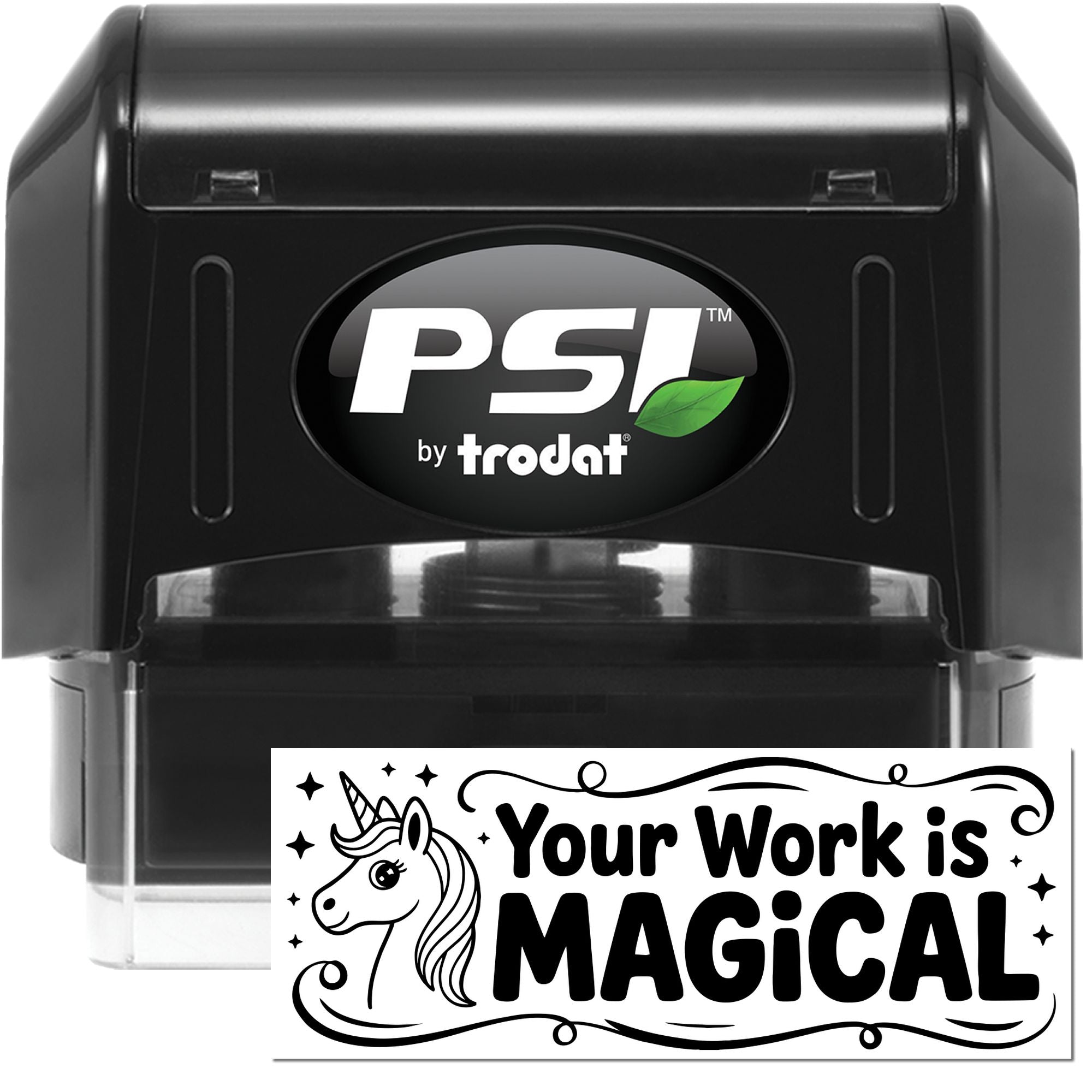 PSI by Trodat self-inking rubber stamp with unicorn Your Work Is Magical design for classroom and motivational use