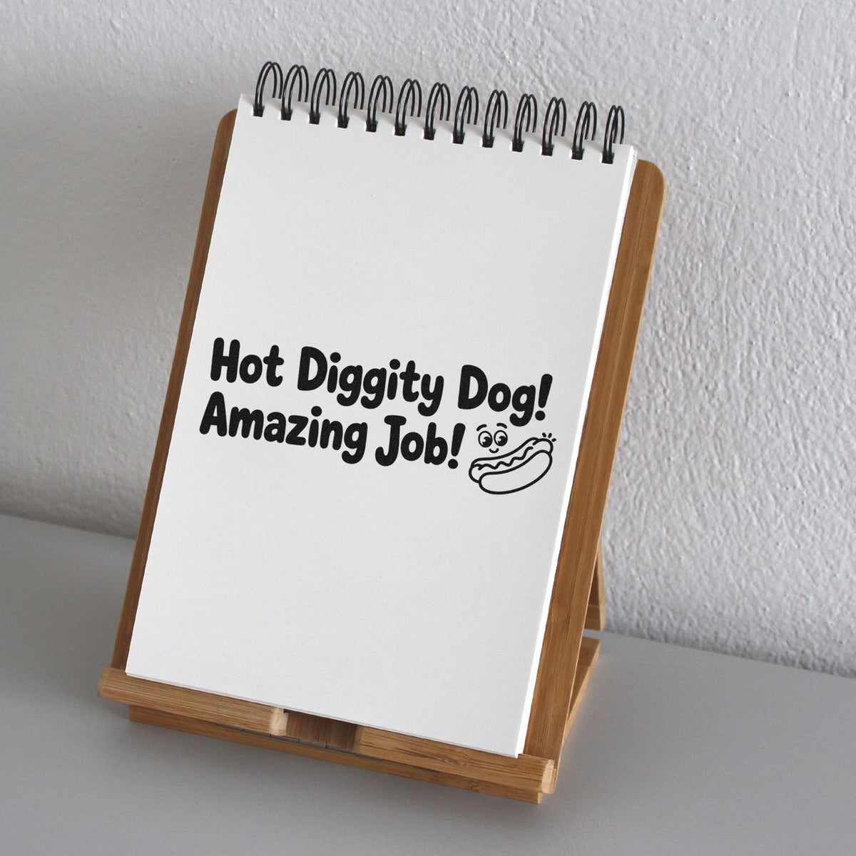 Hot Diggity Dog! Amazing Job! rubber stamp design for teacher rewards, student work, and fun encouragement.