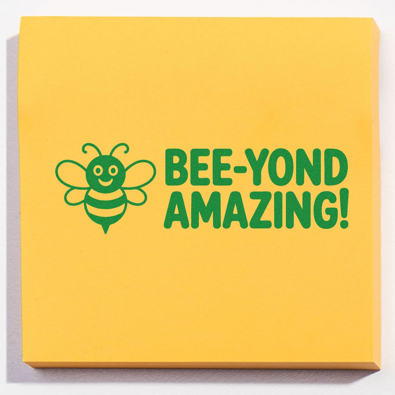 Bee-Yond Amazing rubber stamp with bee graphic, perfect for teacher appreciation, classroom crafts, and cheerful notes.