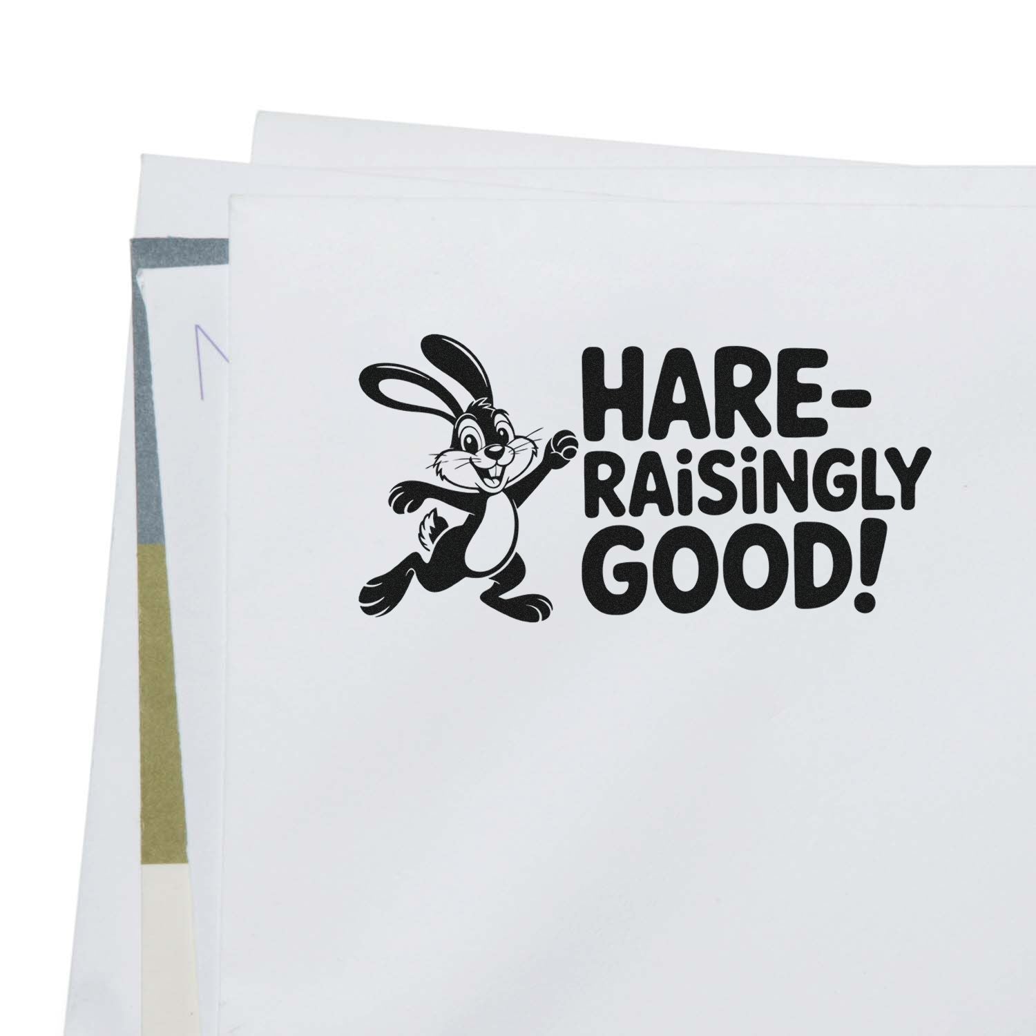 Hare-raisingly Good bunny rubber stamp with cartoon hare, perfect for playful cards, scrapbooking, and crafts.