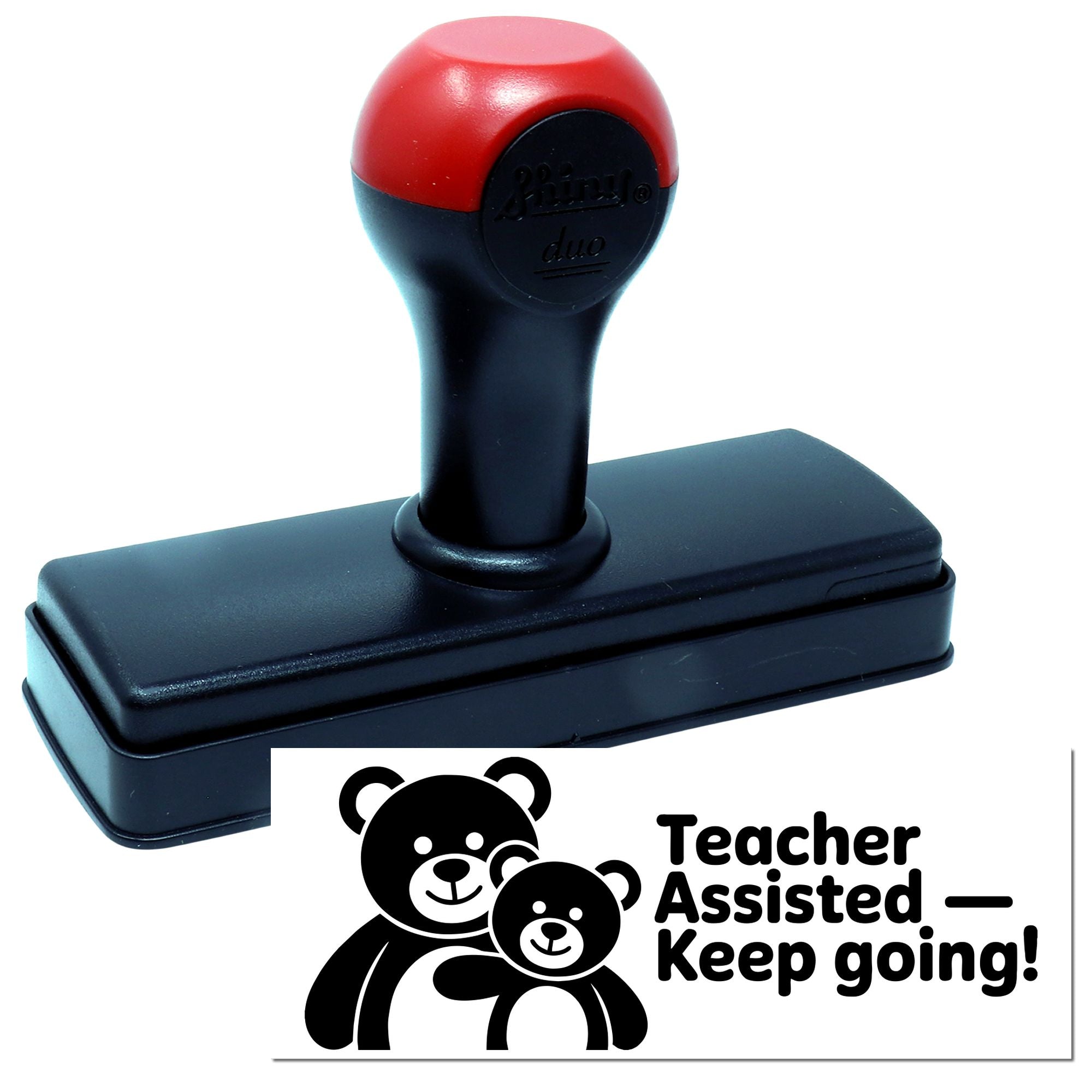 Self-inking rubber stamp with Teacher Assisted Keep going! bear design for classroom encouragement