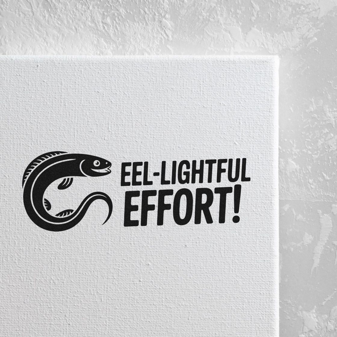 Eel-lightful Effort! rubber stamp with playful eel graphic for marine-themed crafts, cards, and classroom encouragement.