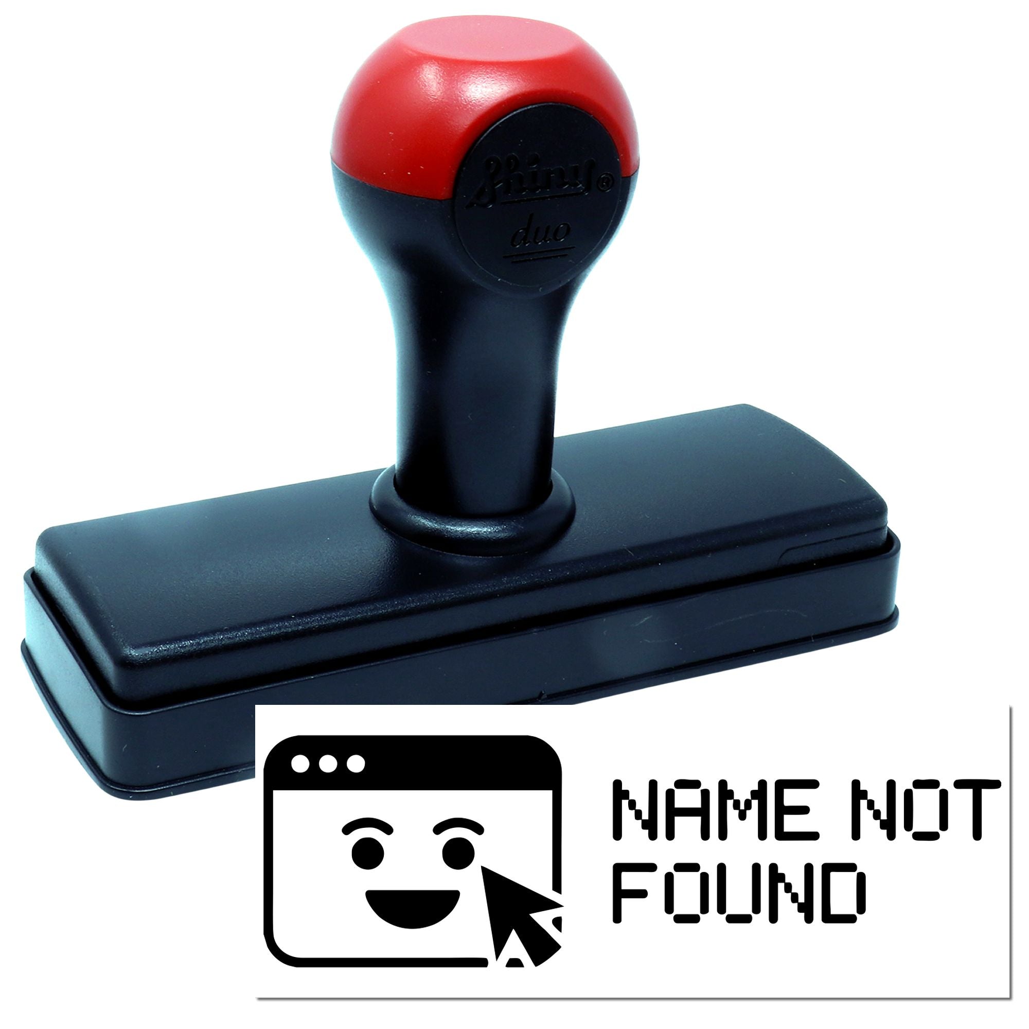 Self-inking rubber stamp with name not found message, ideal for custom office, address, or branding use.