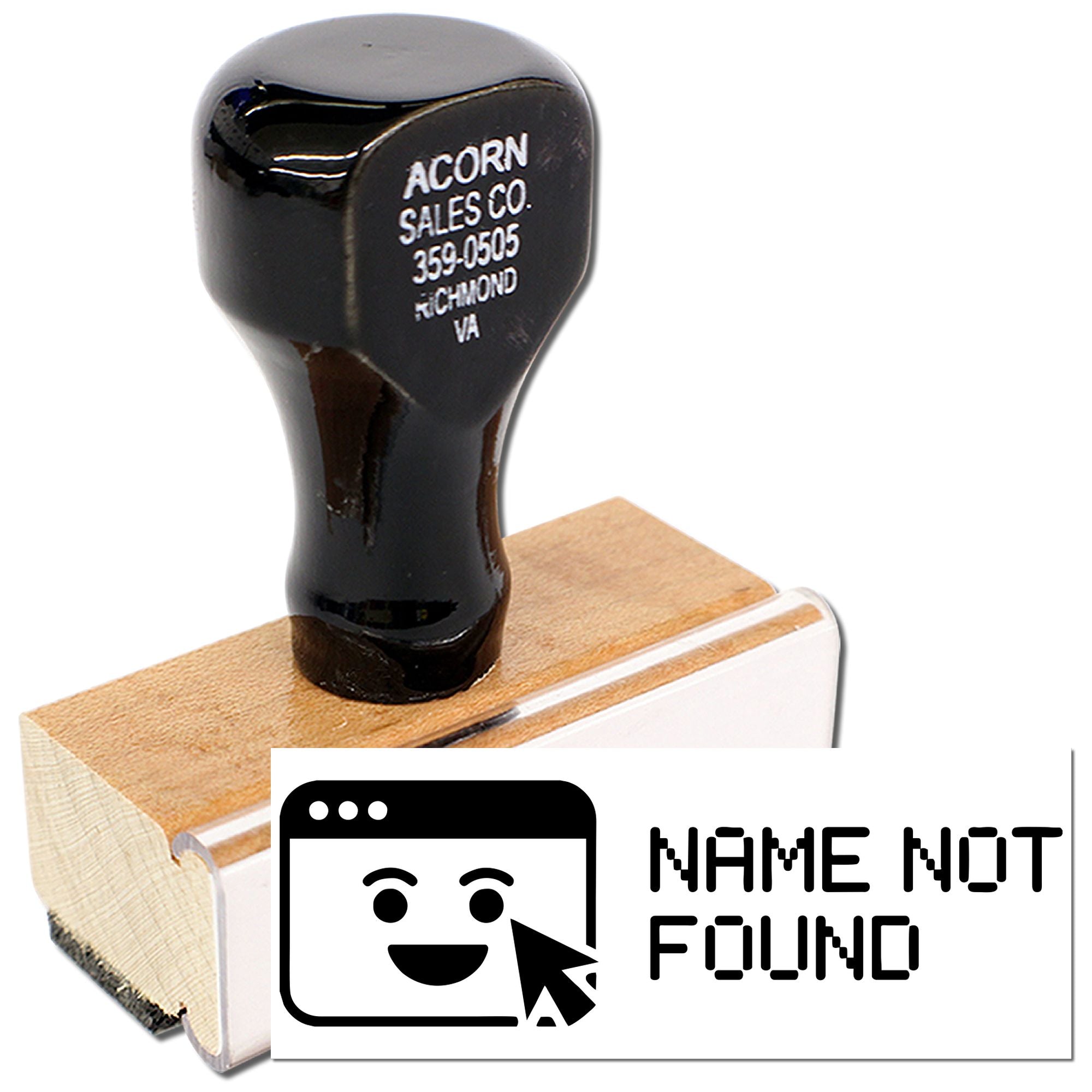 Custom rubber stamp featuring Name Not Found computer icon design for office, filing, and novelty use