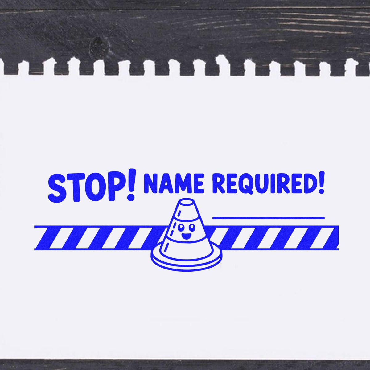 STOP! Name Required! rubber stamp for marking documents that need a name before approval.