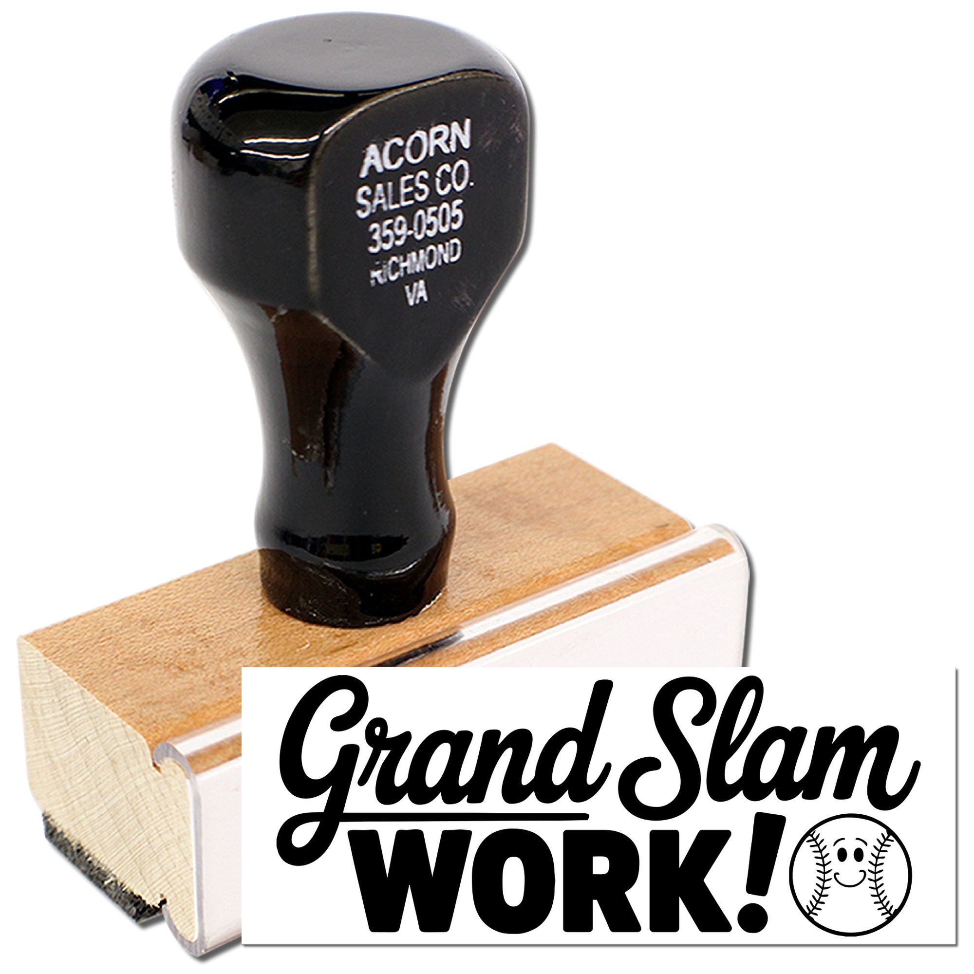 Grand Slam Work! baseball-themed rubber stamp for office, classroom, or sports recognition