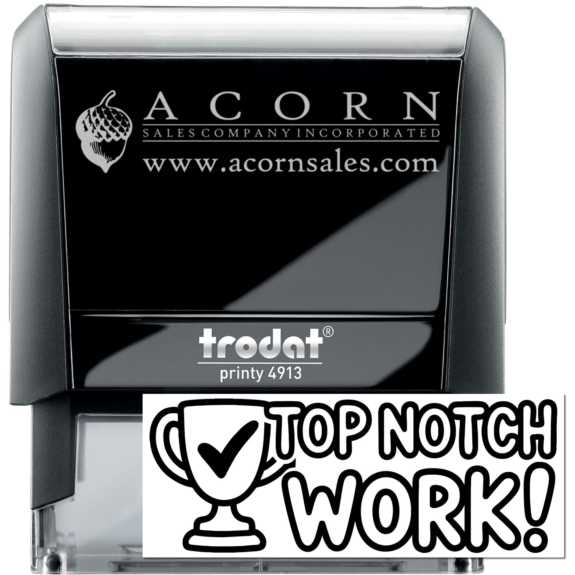 Custom self-inking rubber stamp with Acorn Sales Company logo and website, Trodat Printy 4913, Top Notch Work design
