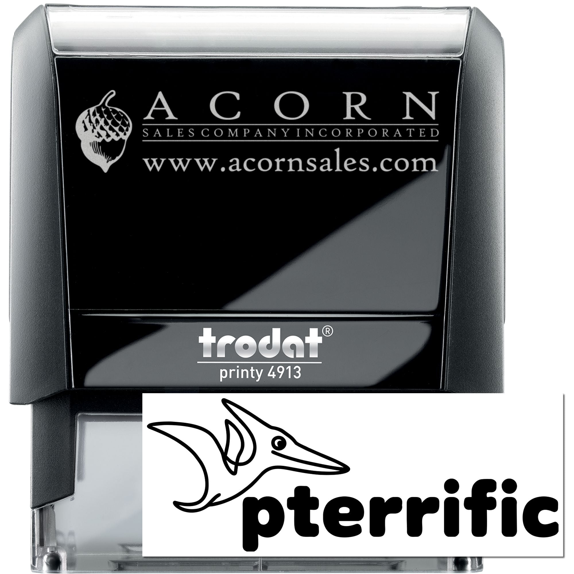 Custom self-inking rubber stamp with Acorn Sales Company logo and website, Trodat Printy 4913.