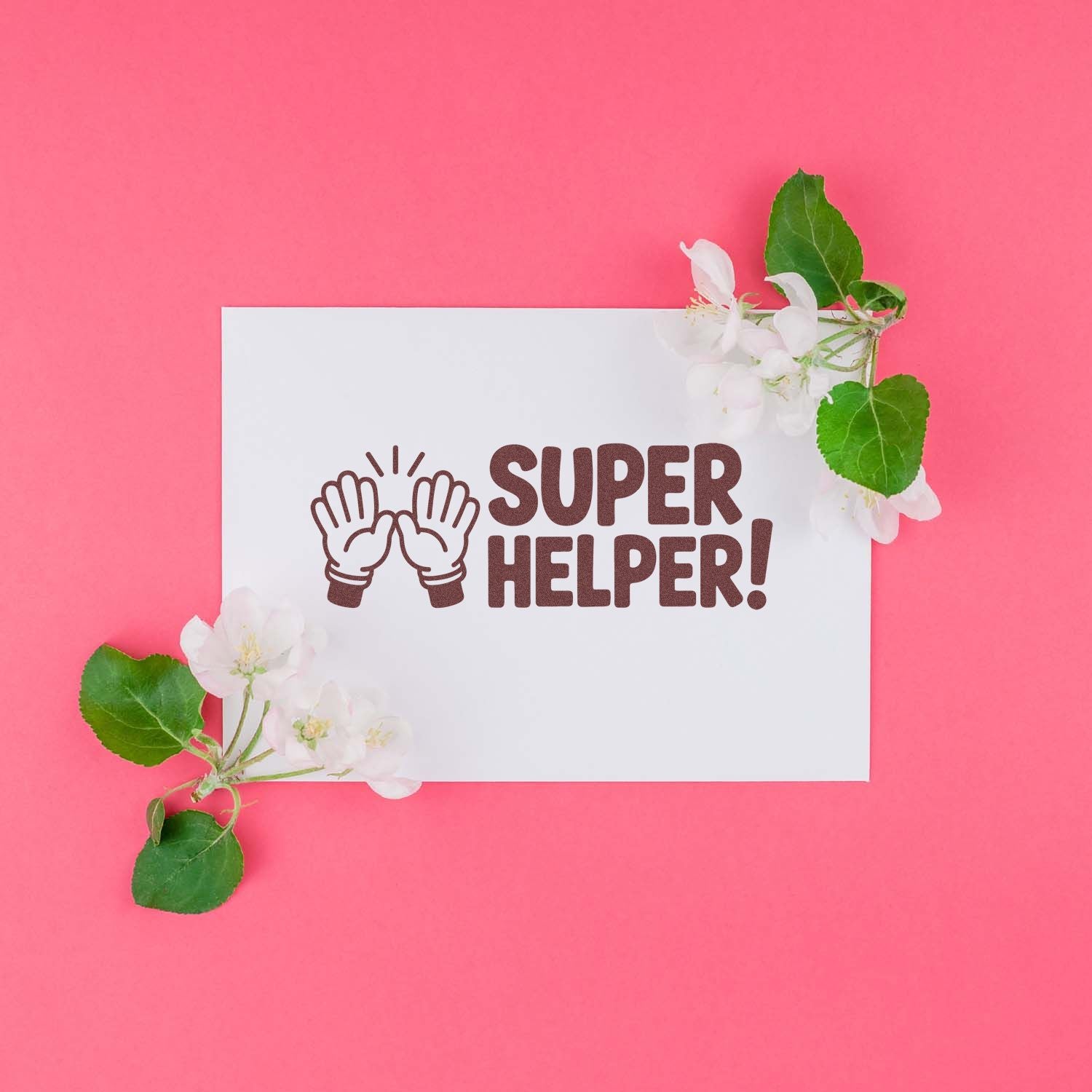 Super Helper rubber stamp with clapping hands icon, ideal for teacher appreciation cards, crafts, and DIY stationery.