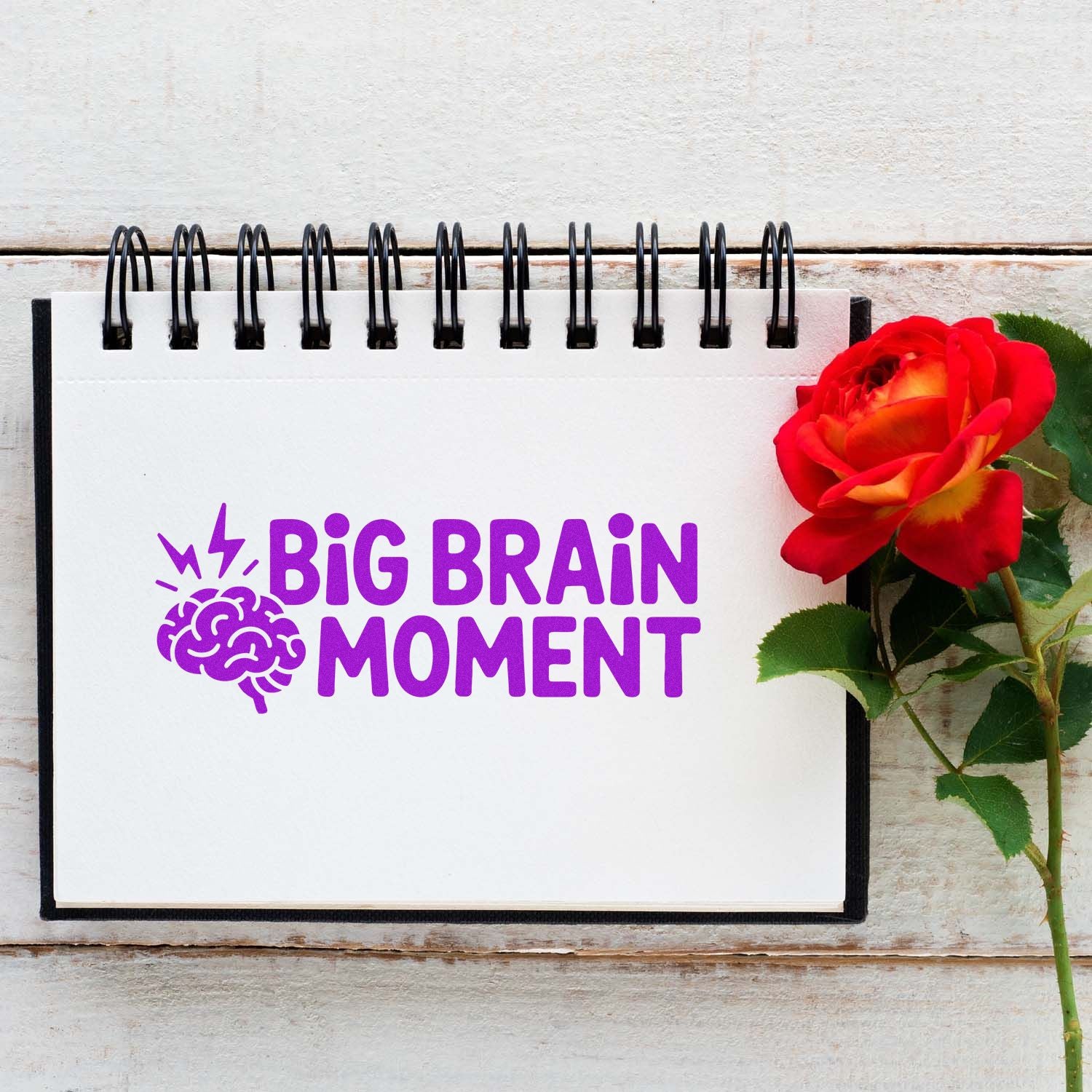 Big Brain Moment rubber stamp design with brain icon, ideal for planners, notebooks, and creative motivation.