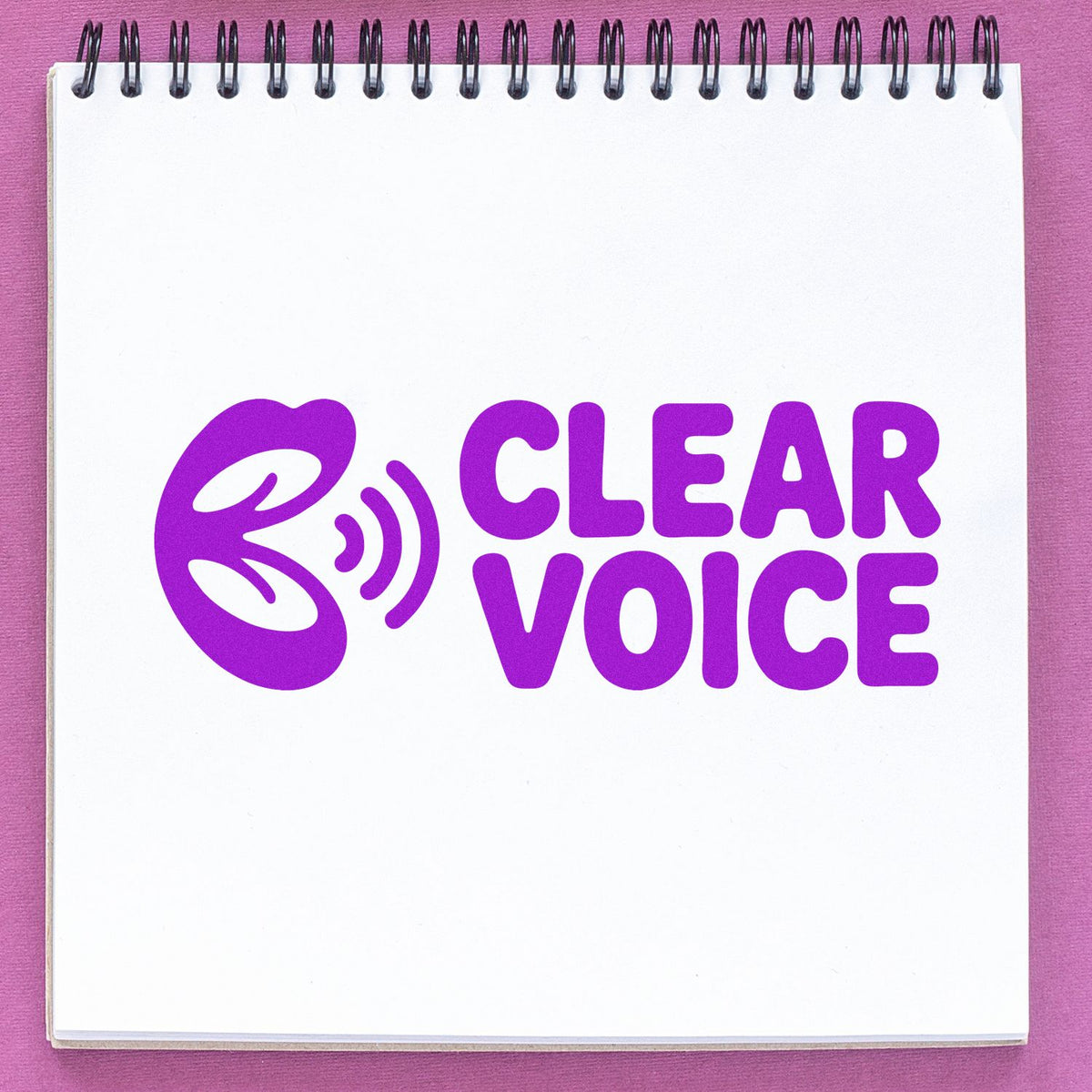 Clear Voice rubber stamp design for speech therapy, communication services, and accessibility branding.
