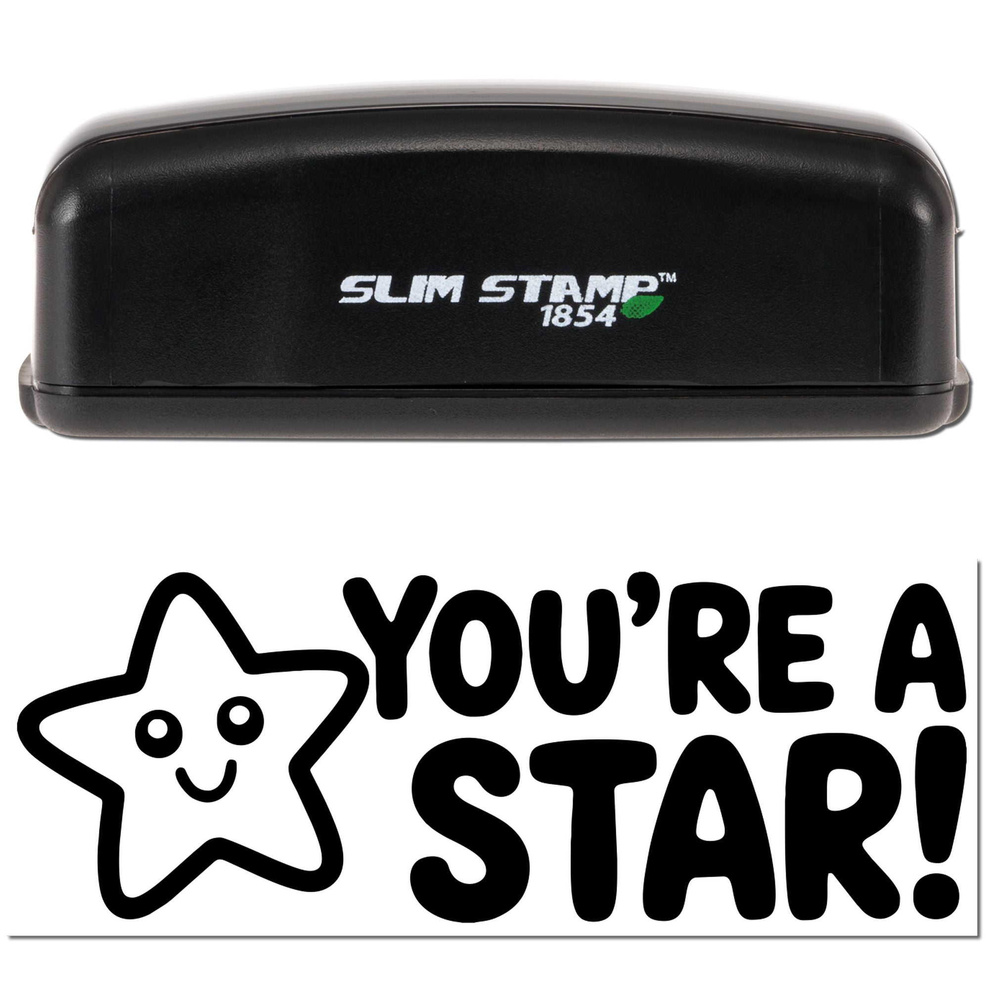 Slim Stamp 1854 custom rubber stamp showing Youre a Star! design with smiling star icon impression