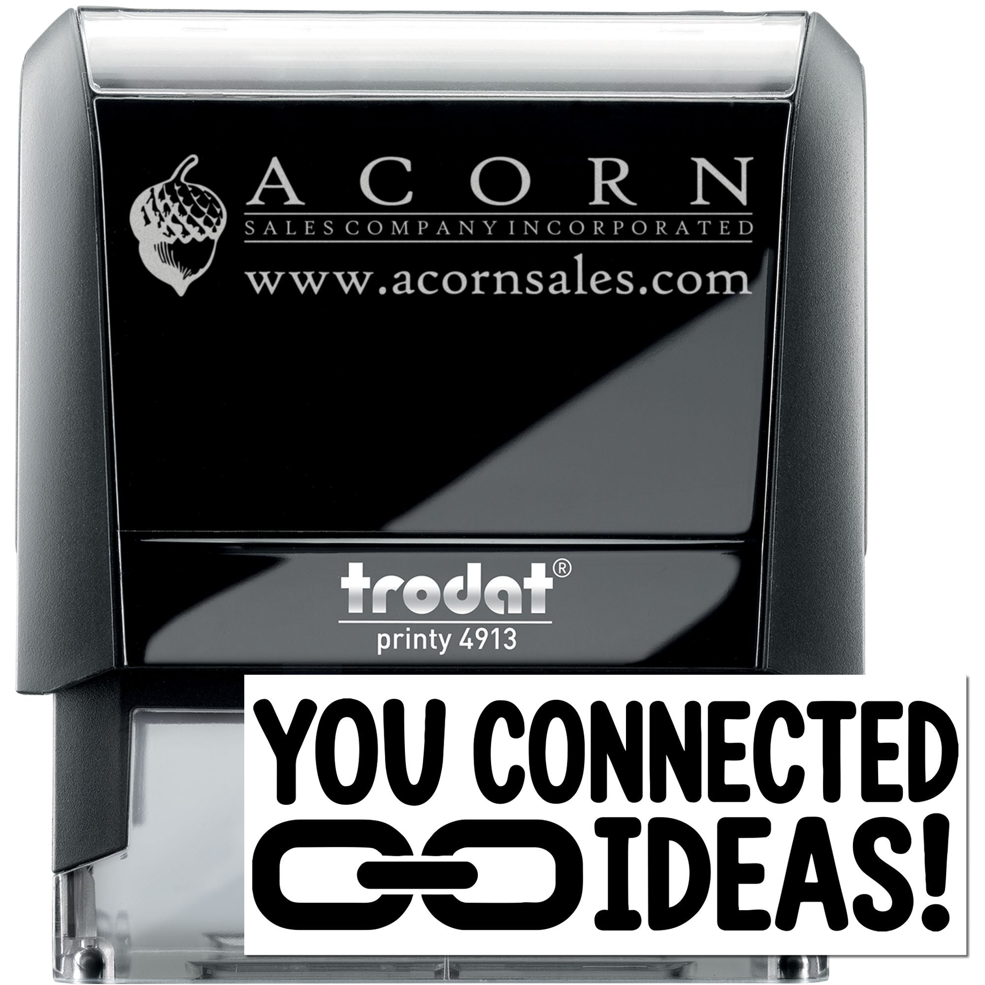 Custom Trodat Printy 4913 self-inking rubber stamp for Acorn Sales Company Incorporated logo and website.