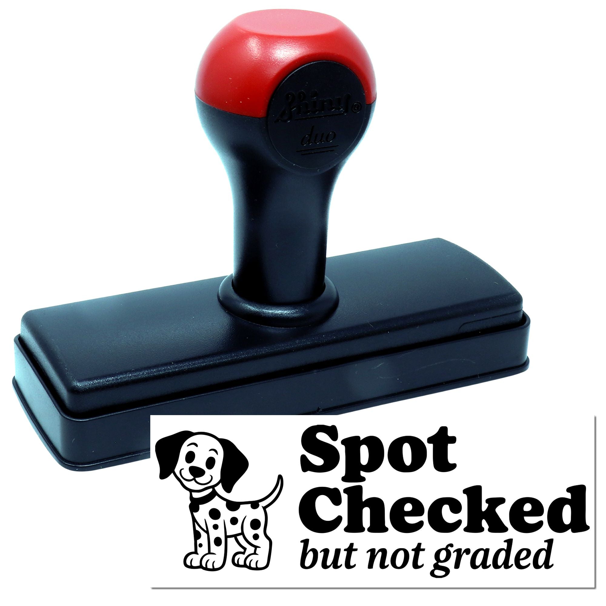 Self-inking rubber stamp with Spot Checked but not graded dog design for teachers, classroom grading, and feedback.