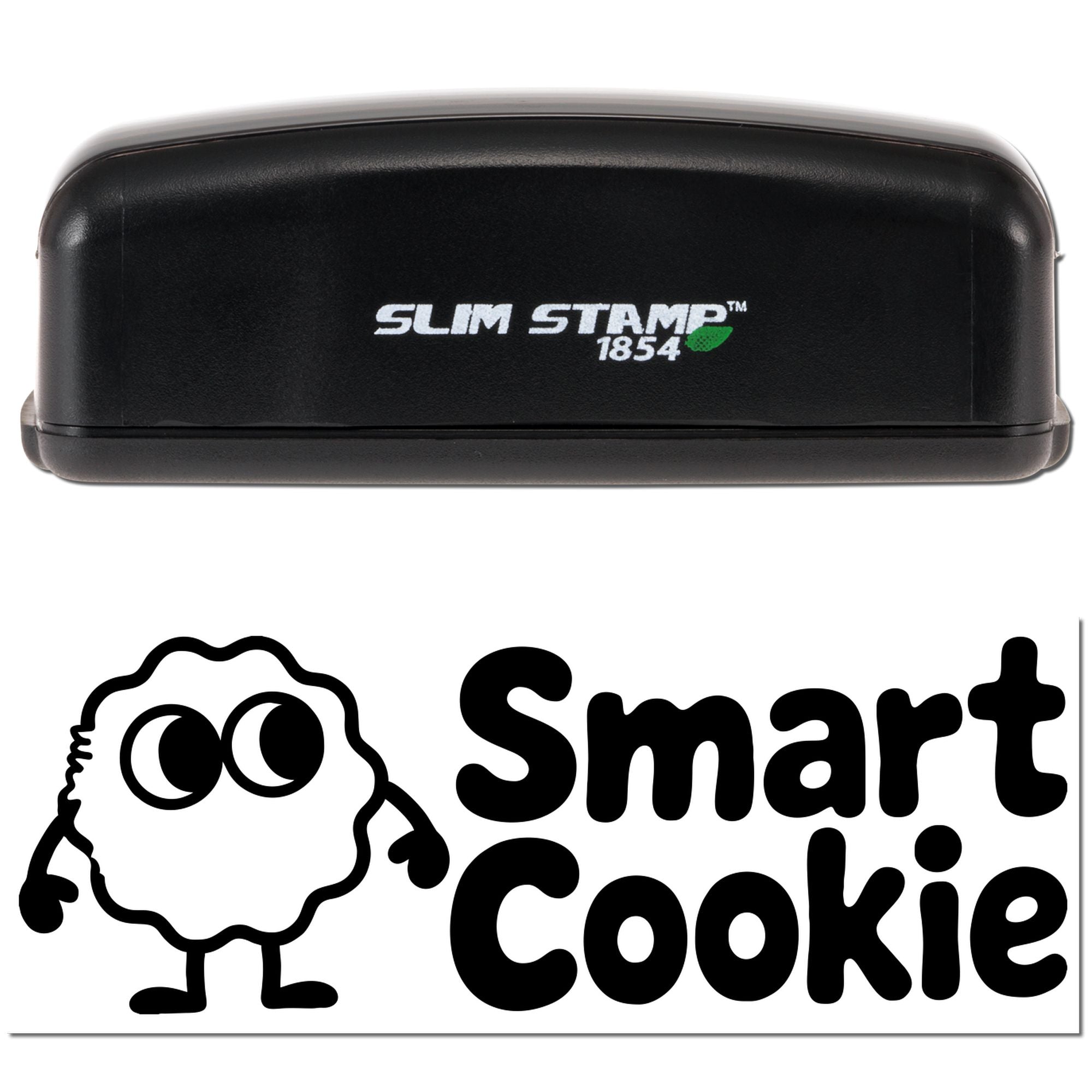 Slim Stamp 1854 self-inking rubber stamp with Smart Cookie design for custom craft, bakery, and packaging labeling.