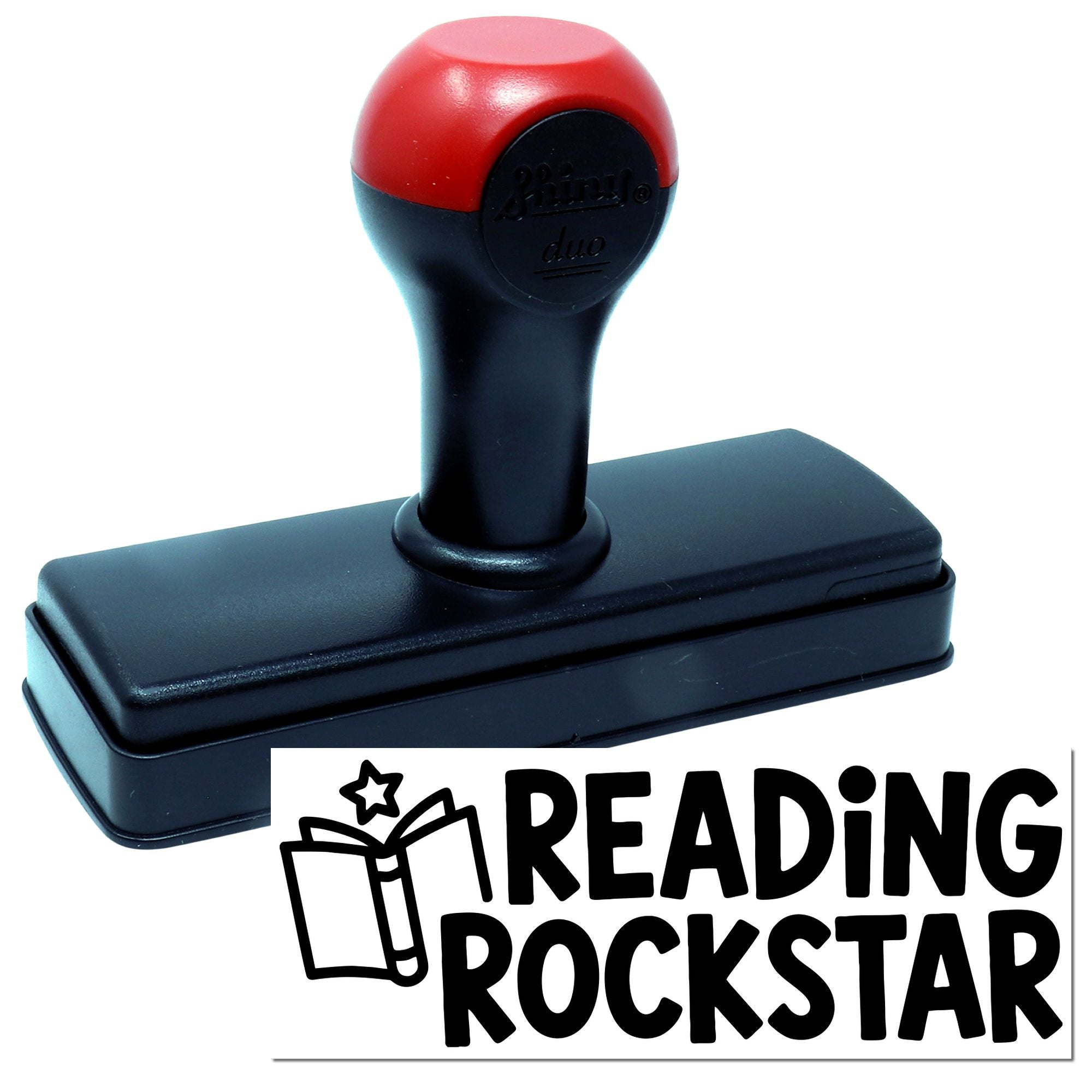 Self-inking Reading Rockstar rubber stamp for classroom reading rewards and student motivation.