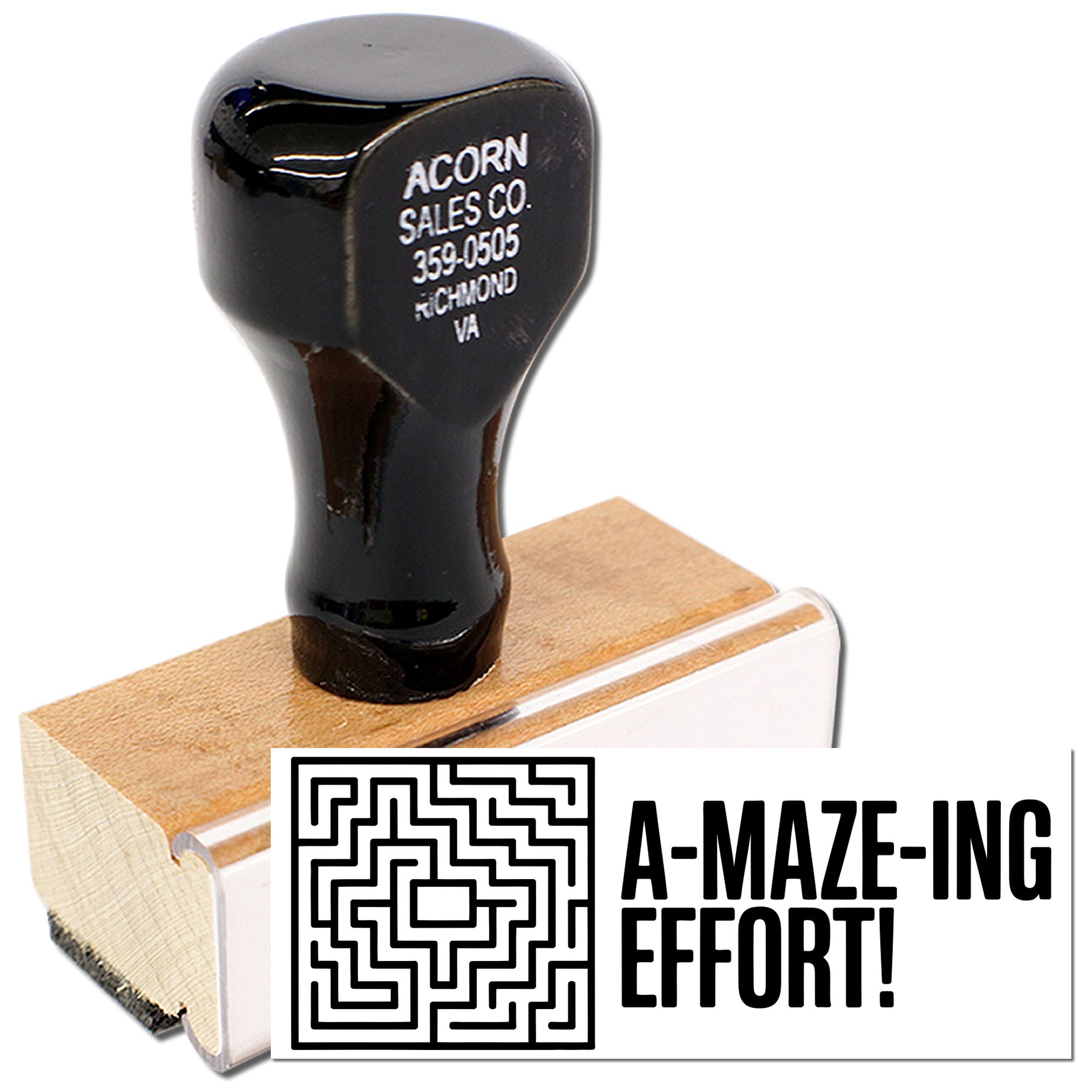A-MAZE-ING EFFORT rubber stamp with maze graphic, a fun motivational teacher stamp for rewarding students.