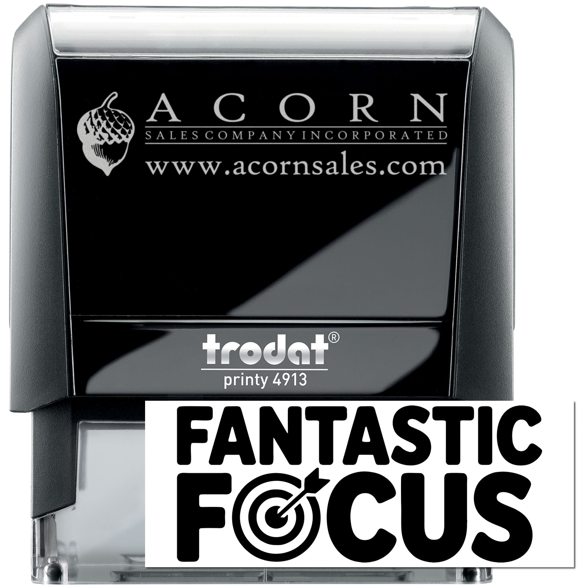Custom self-inking rubber stamp, Trodat Printy 4913, with Acorn Sales Company logo and website.