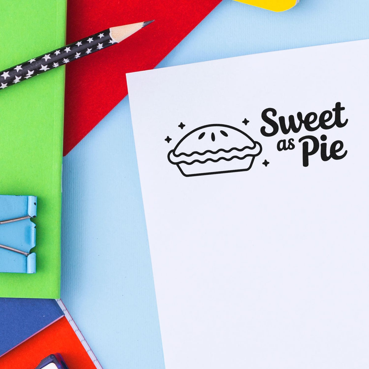 Sweet as Pie rubber stamp design on paper, perfect for baking labels, cards, and handmade gifts.