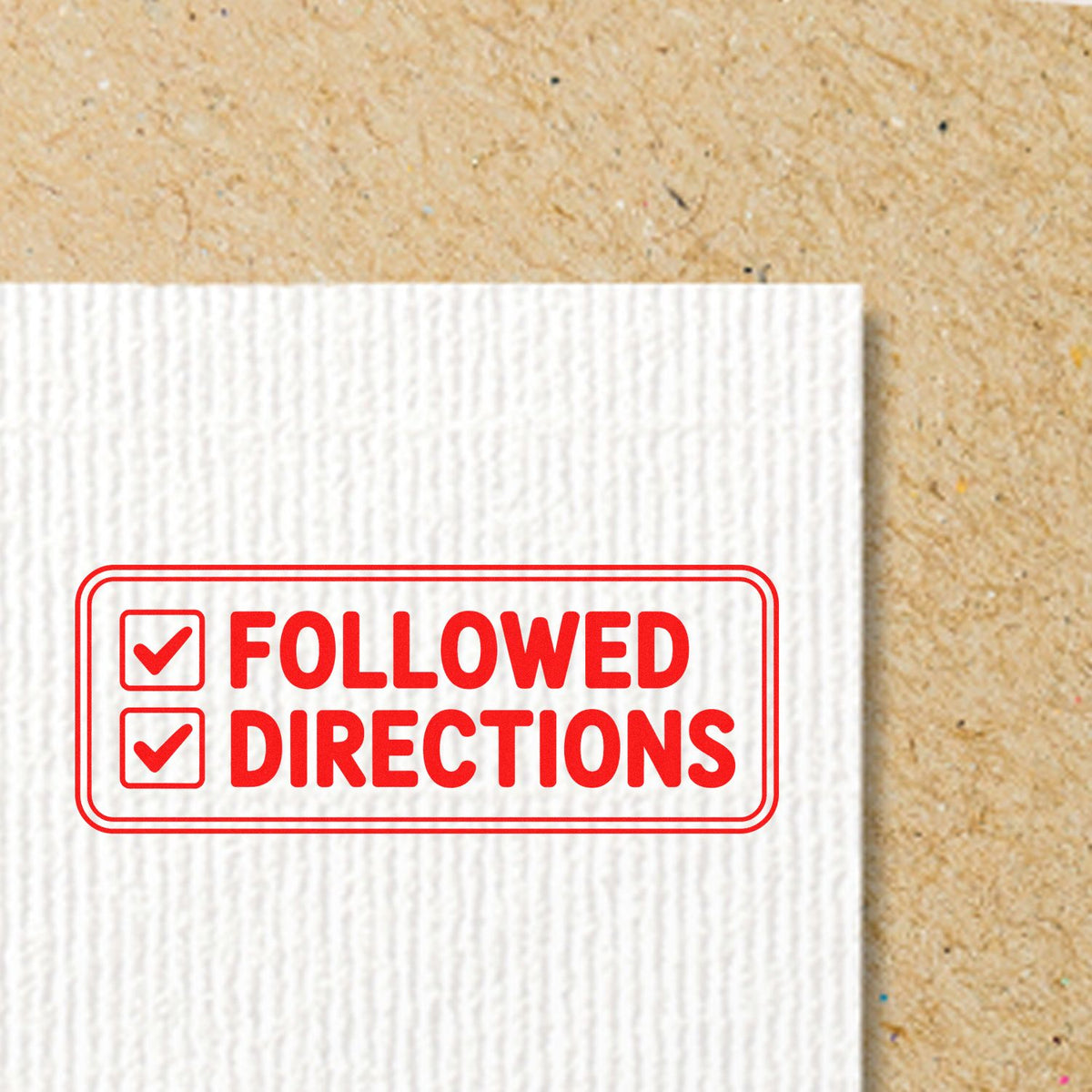 Followed Directions rubber stamp with checkmarks, ideal for classroom feedback, approval, or compliance labeling.