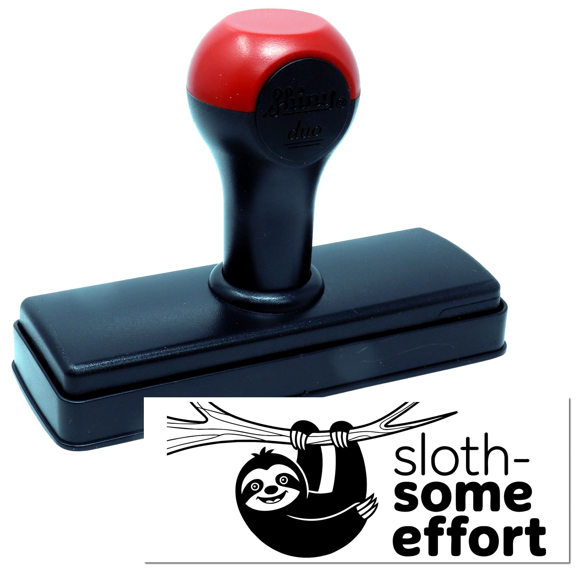Self-inking rubber stamp with sloth-some effort design and cute sloth imprint, ideal for crafting, office, or business use.