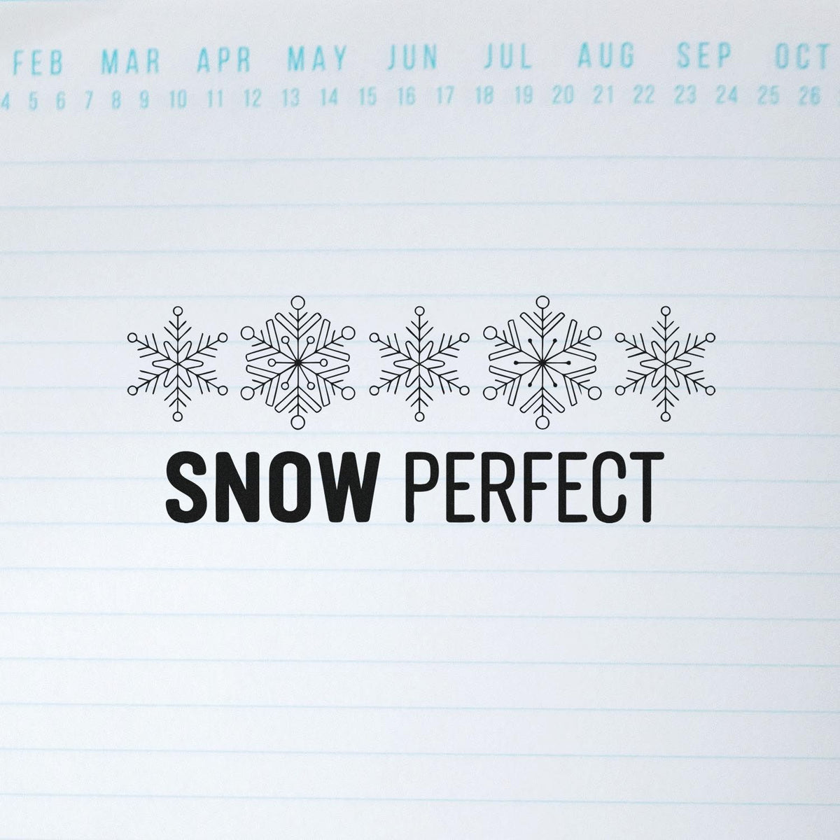 Snow Perfect rubber stamp design with snowflake icons and bold lettering for winter-themed crafting and card making.