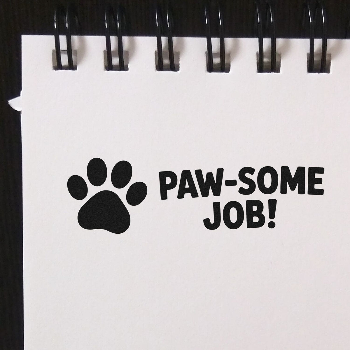 Paw-some Job! paw print rubber stamp design for rewarding pet-themed projects, classrooms, or dog lovers.