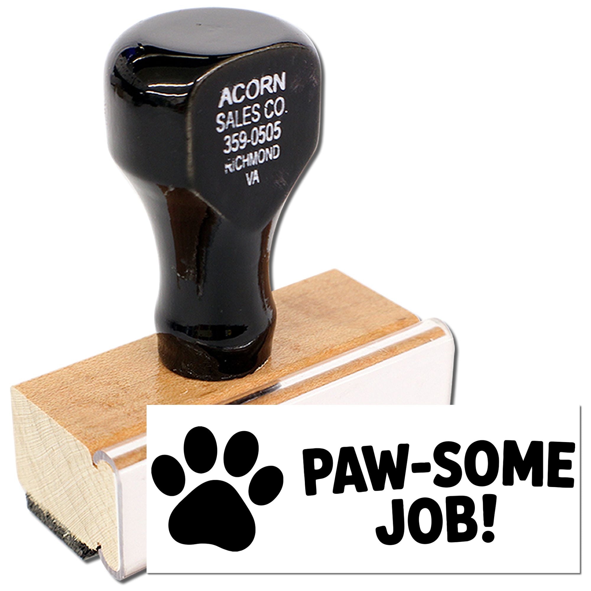 Custom rubber stamp with paw print and PAW-SOME JOB! design for pet rewards, offices, and classroom use.