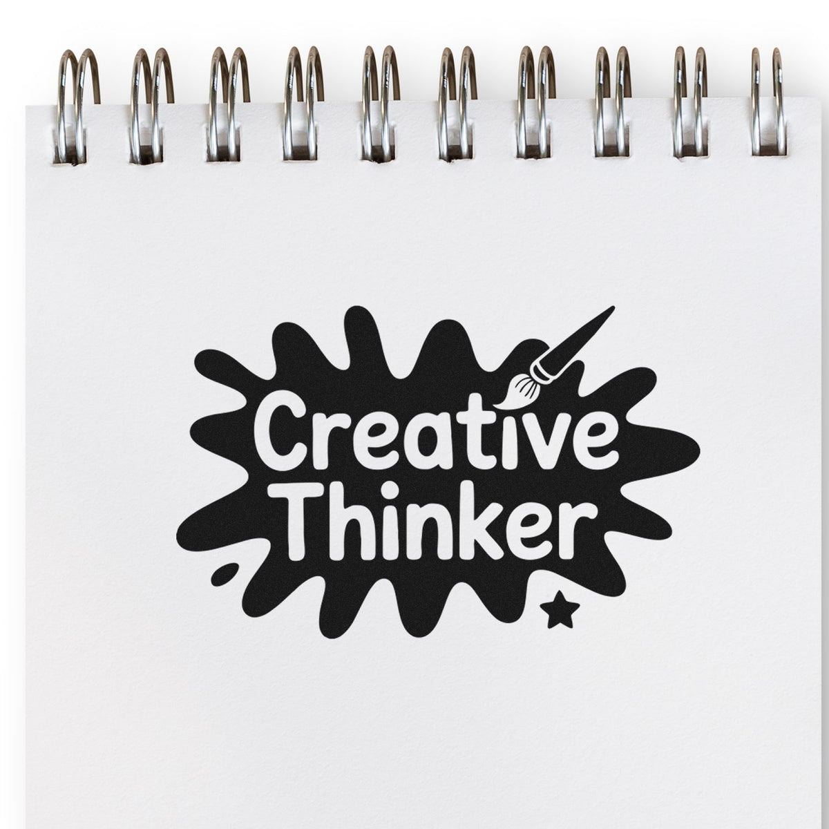 Creative Thinker rubber stamp design for journals, notebooks, and craft projects with a bold paint splash icon.