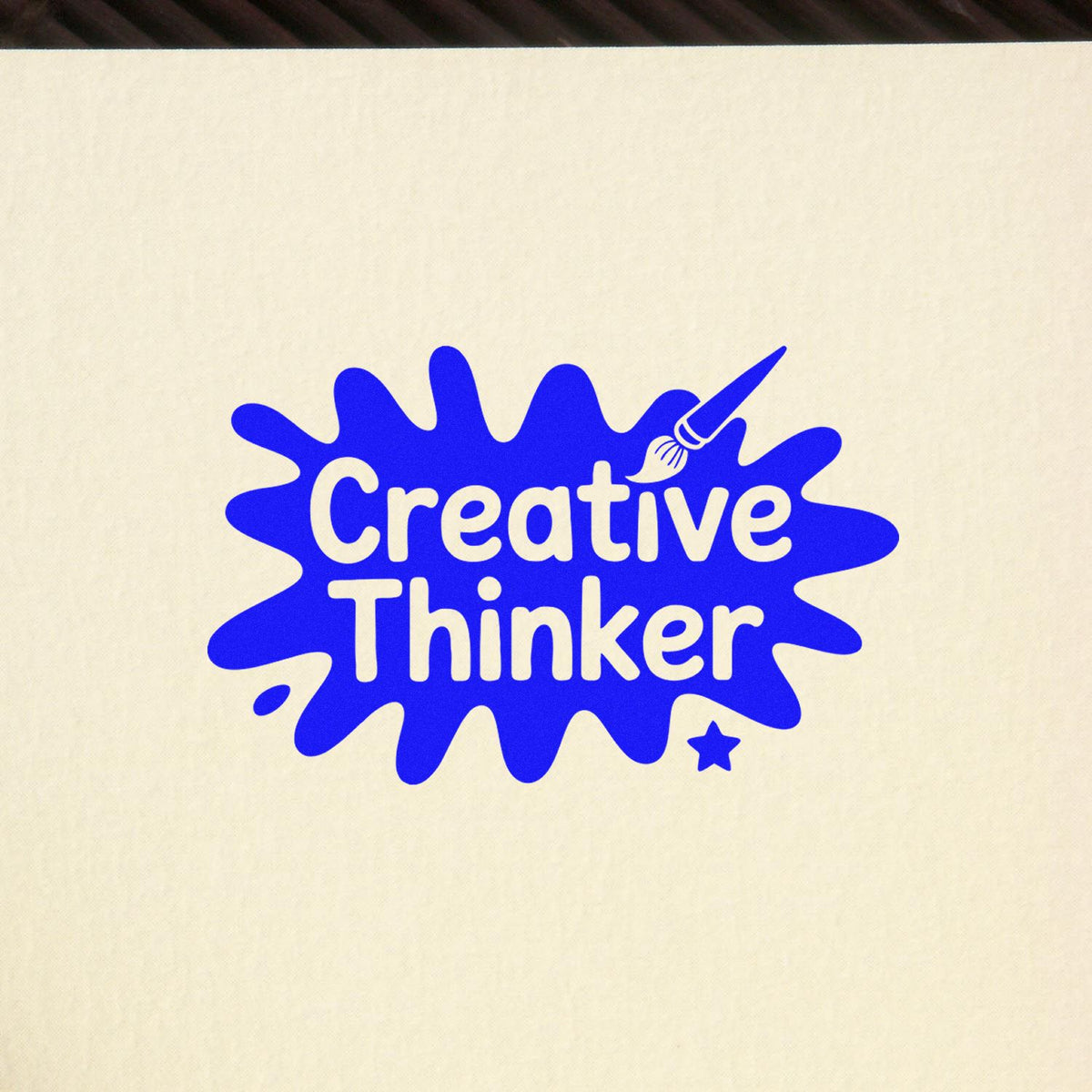 Creative Thinker rubber stamp design with paintbrush splash, ideal for custom craft branding and creative packaging.