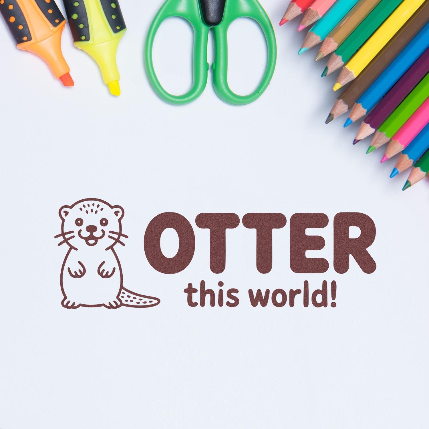 Otter this world rubber stamp design with otter graphic, perfect for crafts, cards, and stationery.