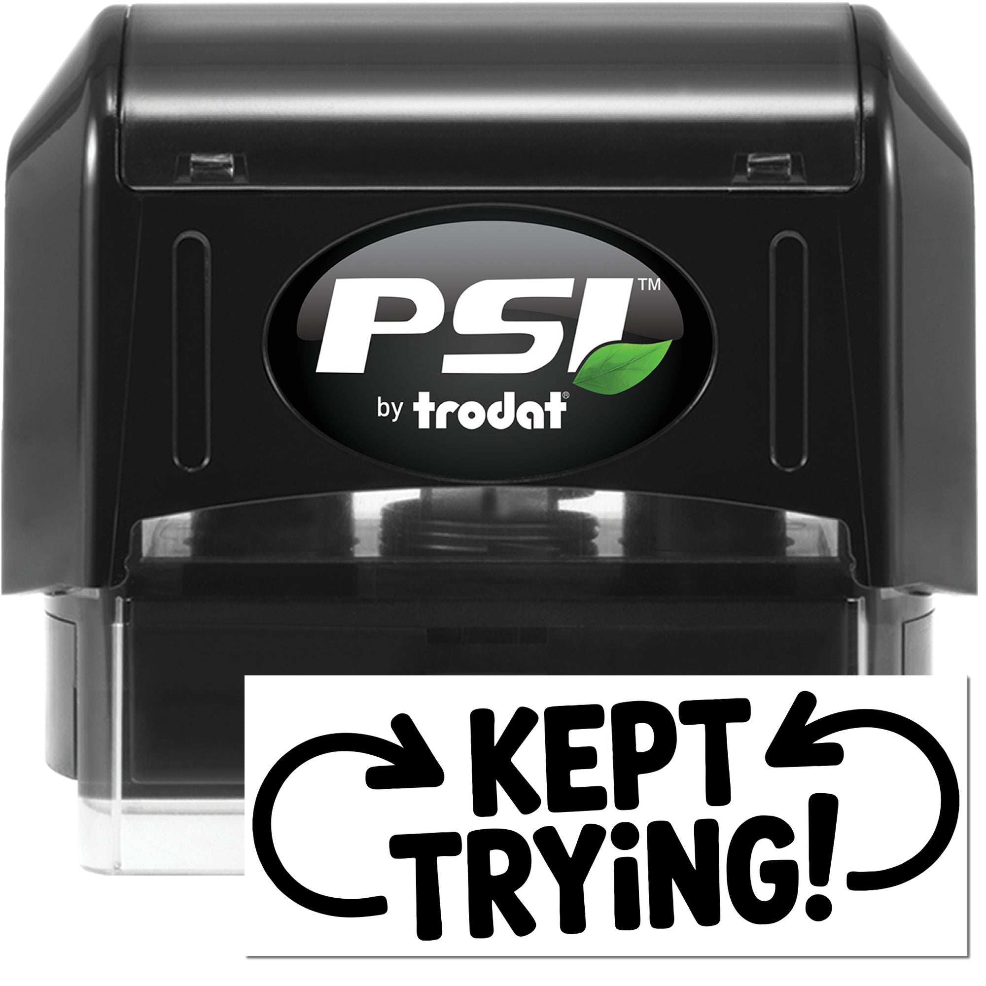 PSI by Trodat self-inking rubber stamp with Kept Trying! message for grading, feedback, and motivational office marking.