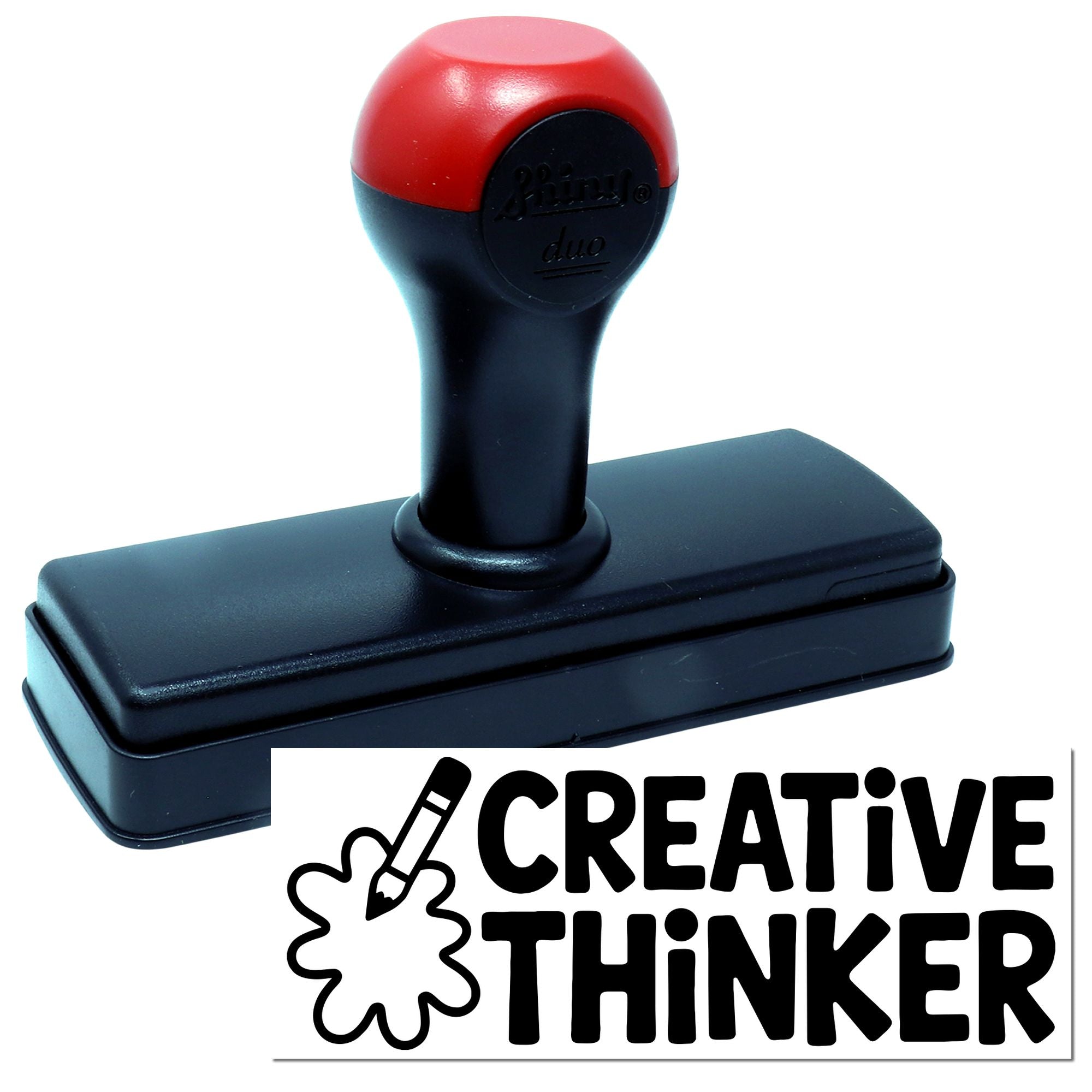 Creative Thinker self-inking rubber stamp, red and black, with bold imprint for classroom, office, or craft projects.