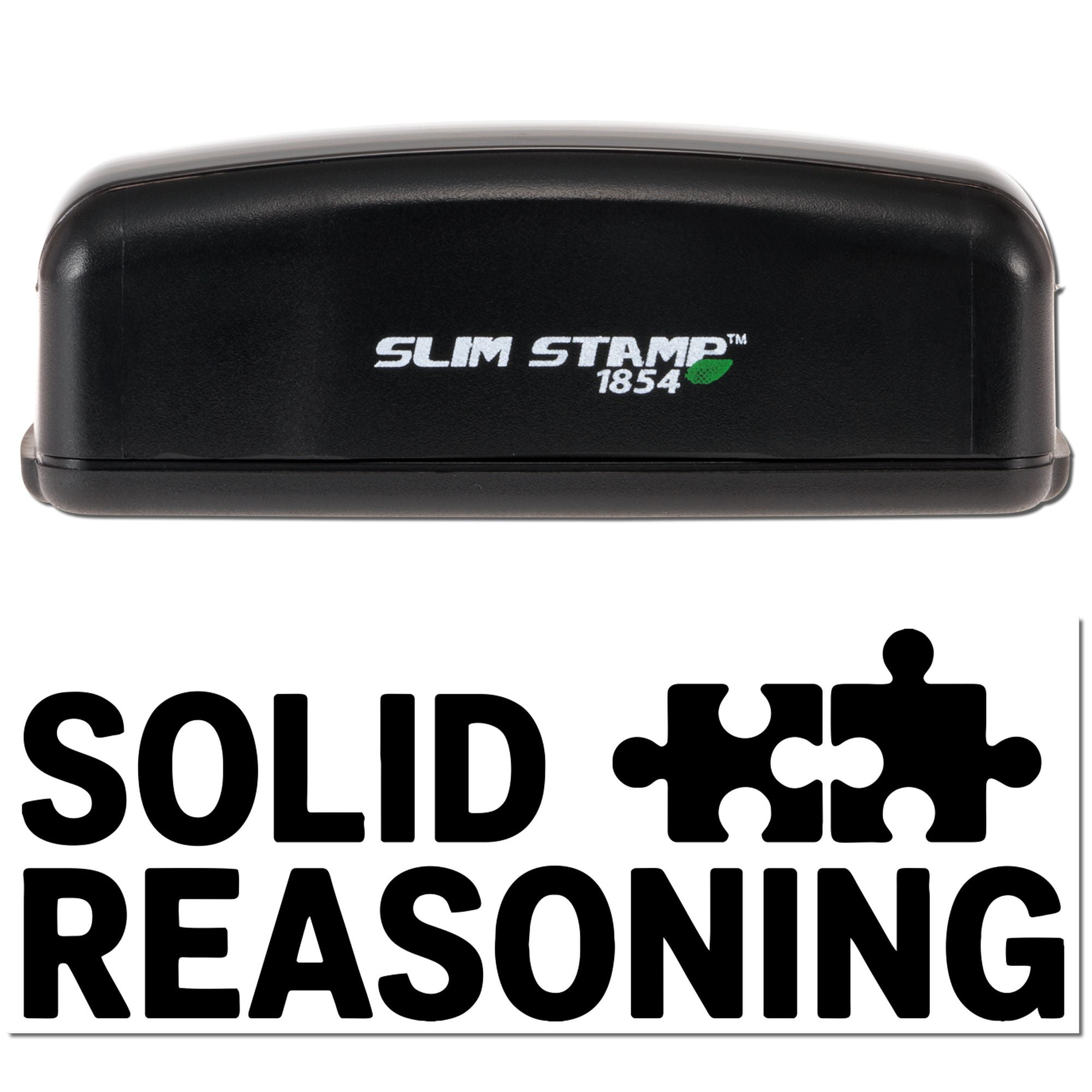 Slim Stamp 1854 rubber stamp with Solid Reasoning and puzzle piece design for teachers, offices, and assessment feedback.