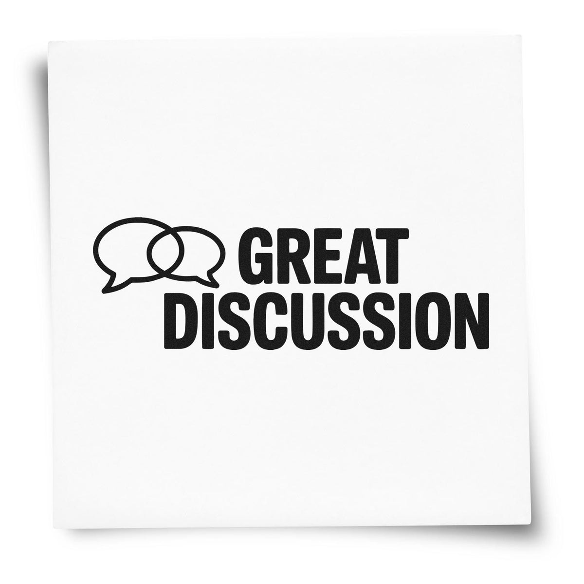 Great Discussion rubber stamp design with speech bubbles for meetings, classroom feedback, and communication notes.
