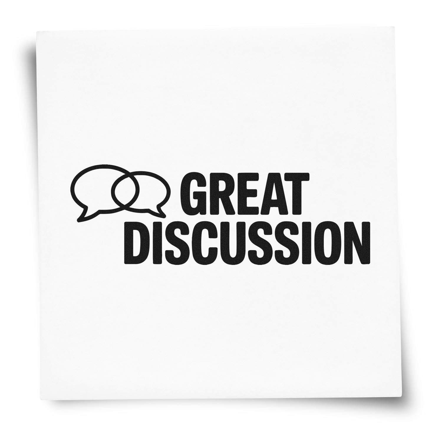 Great Discussion rubber stamp design with speech bubbles for classroom feedback, office notes, or meeting approval.