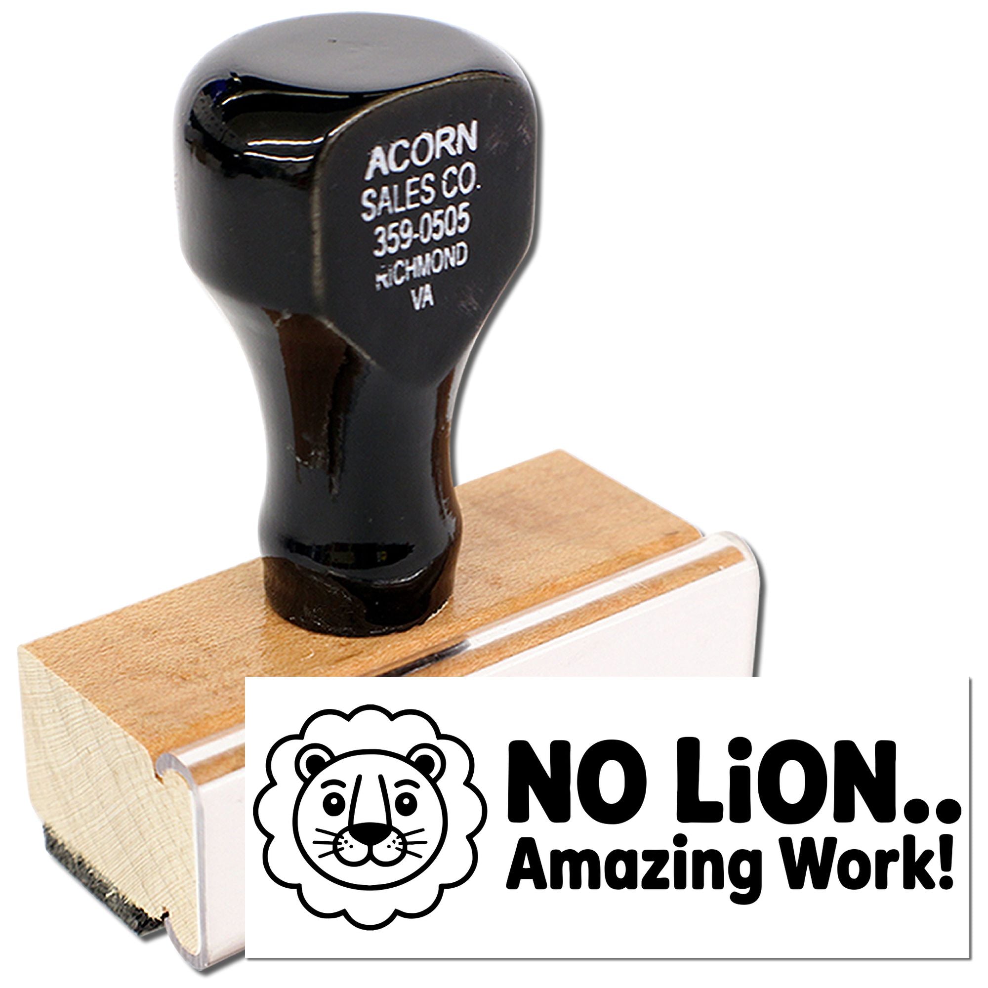 Custom rubber stamp with lion No Lion.. Amazing Work! design for teacher rewards, grading, and student encouragement.