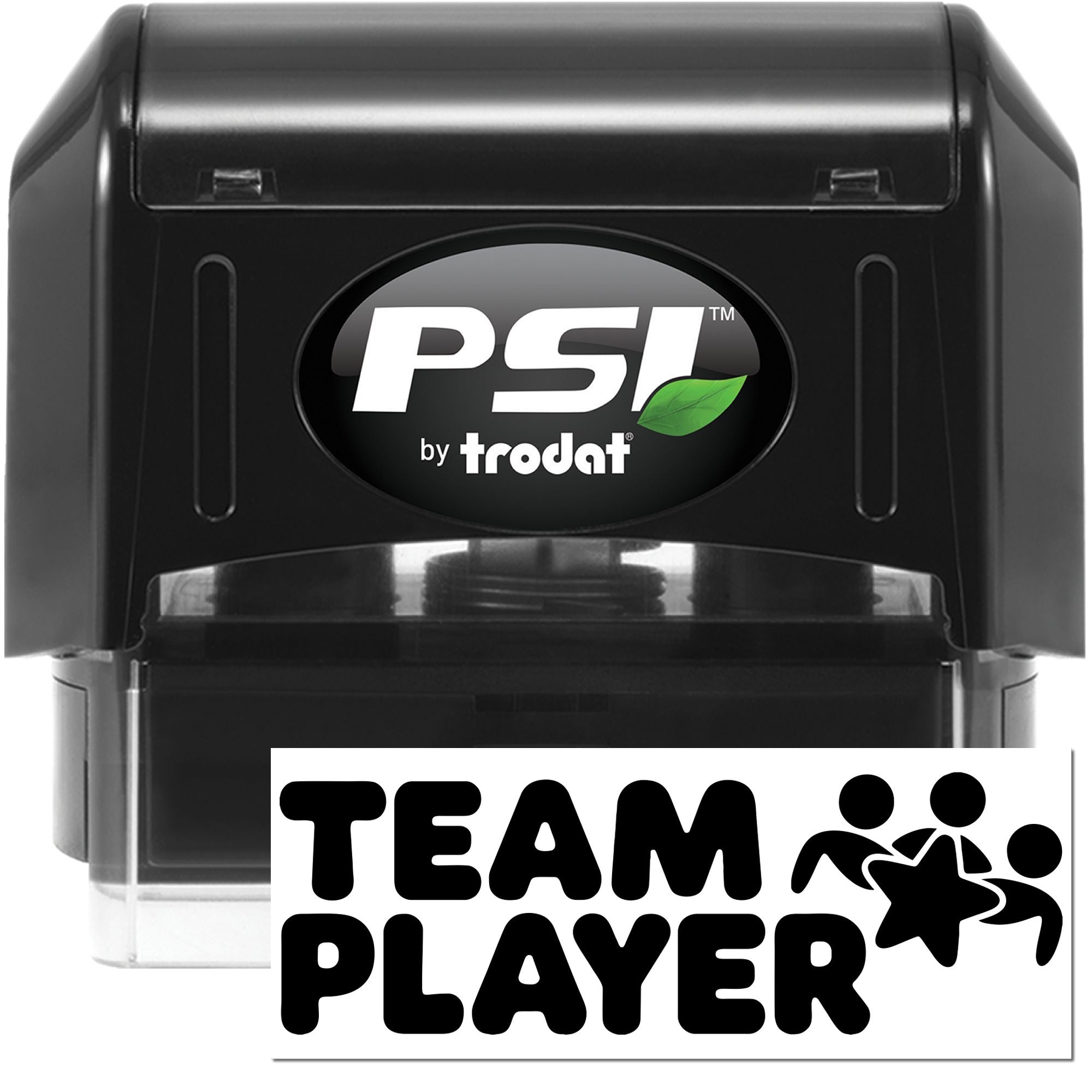 PSI by Trodat self-inking rubber stamp with Team Player design for office and employee recognition.