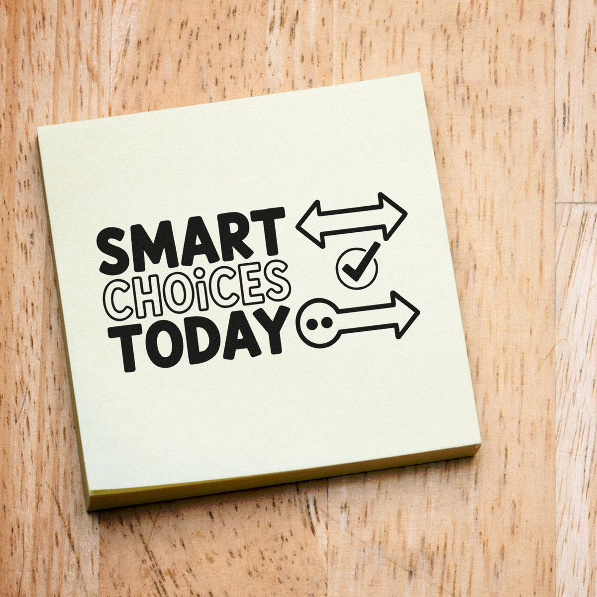 Smart Choices Today rubber stamp design with arrows and check mark, ideal for motivational planner and business branding.