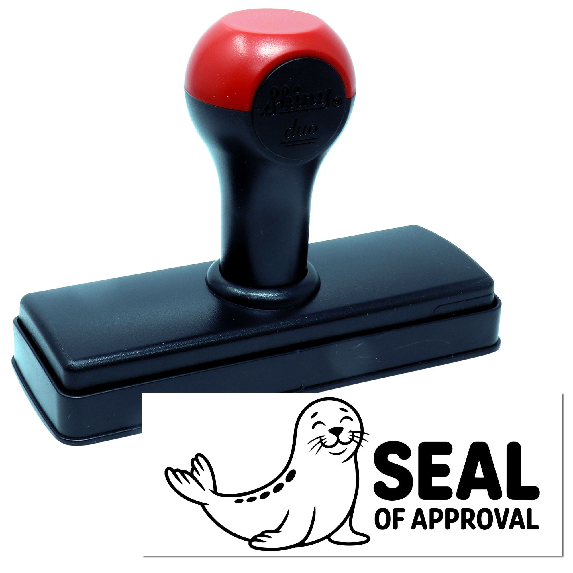 Self-inking rubber stamp with Seal of Approval imprint for approval marking and quality control.