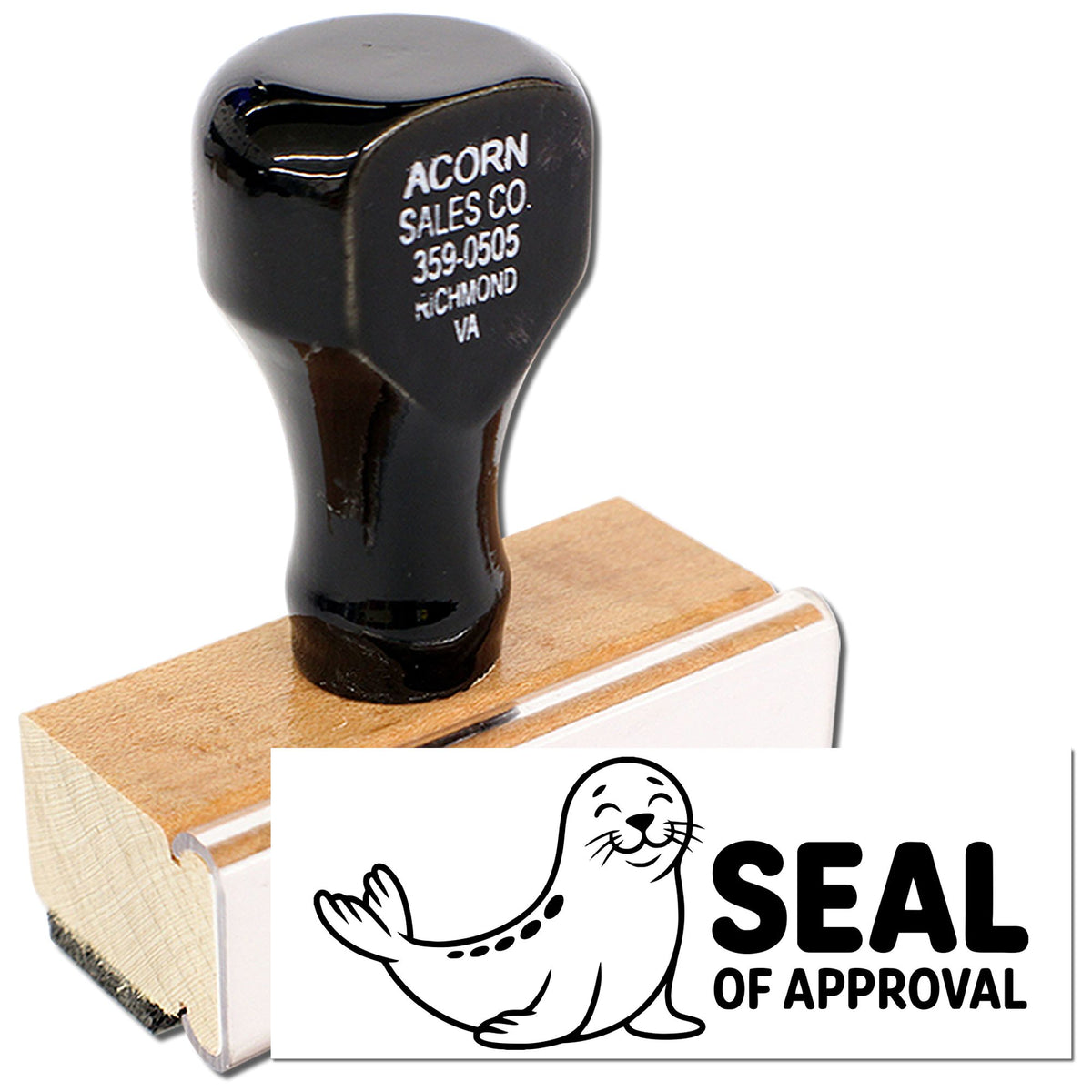 Custom rubber stamp with seal of approval design for business packaging, office branding, and approved documents.